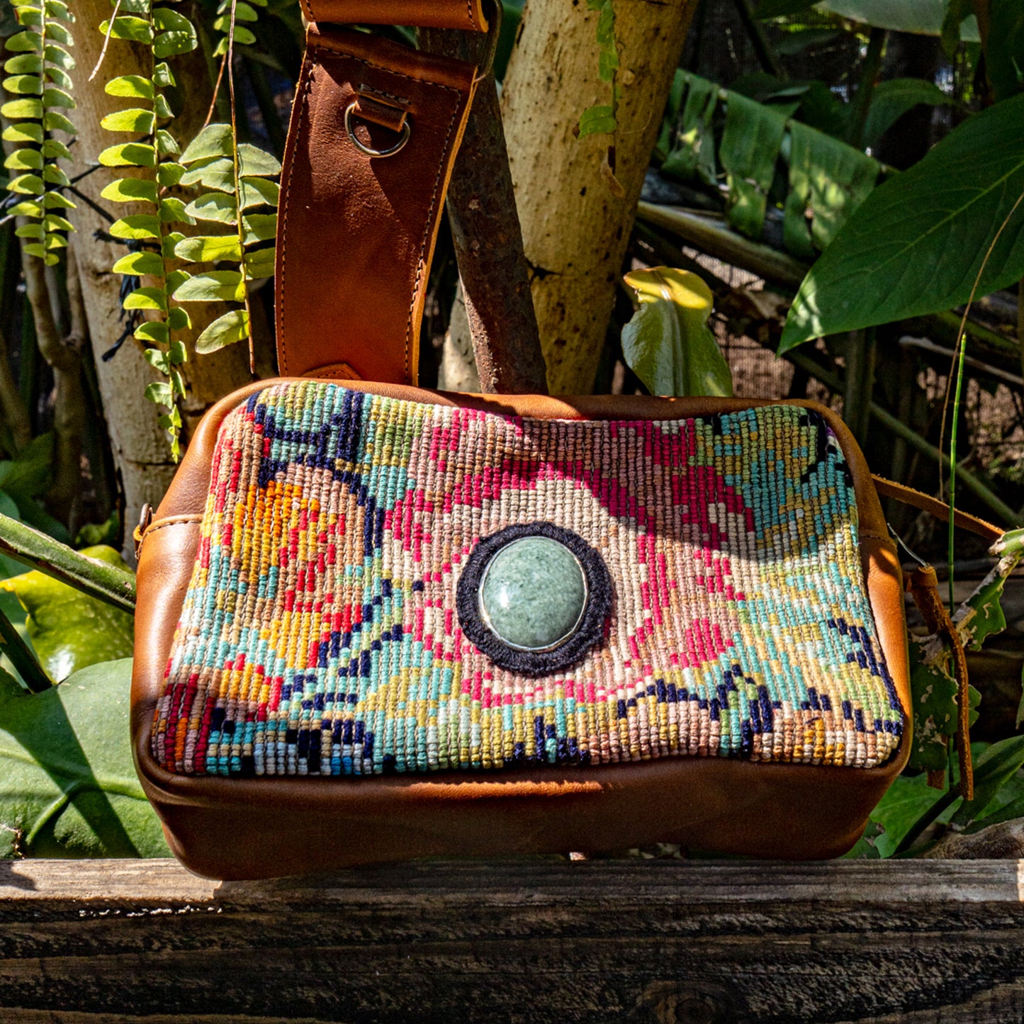 WANDER CROSSBODY BAG + STRAP SET - OOAK HUIPIL WITH JADE - CAFE - NO. 15553