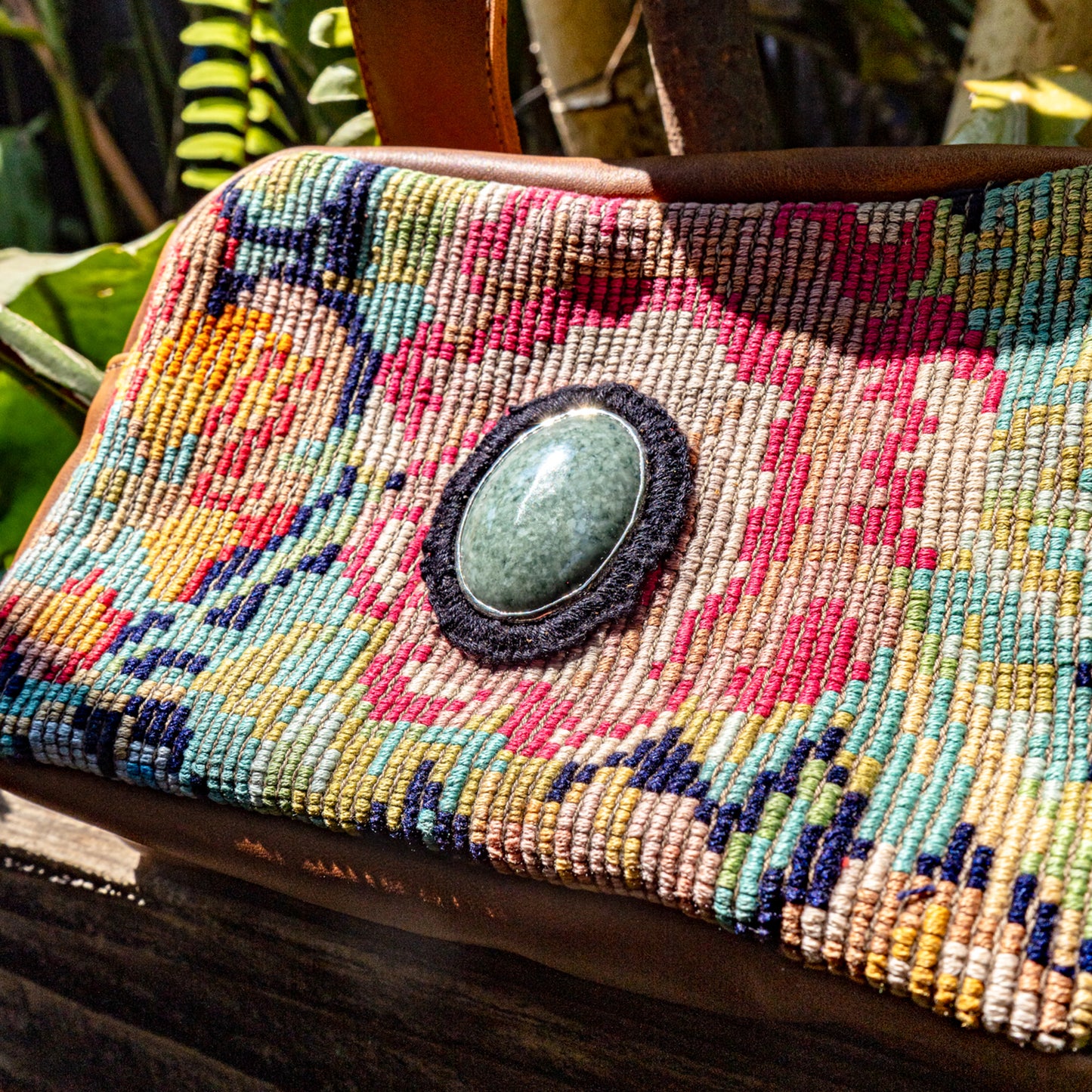 WANDER CROSSBODY BAG + STRAP SET - OOAK HUIPIL WITH JADE - CAFE - NO. 15553