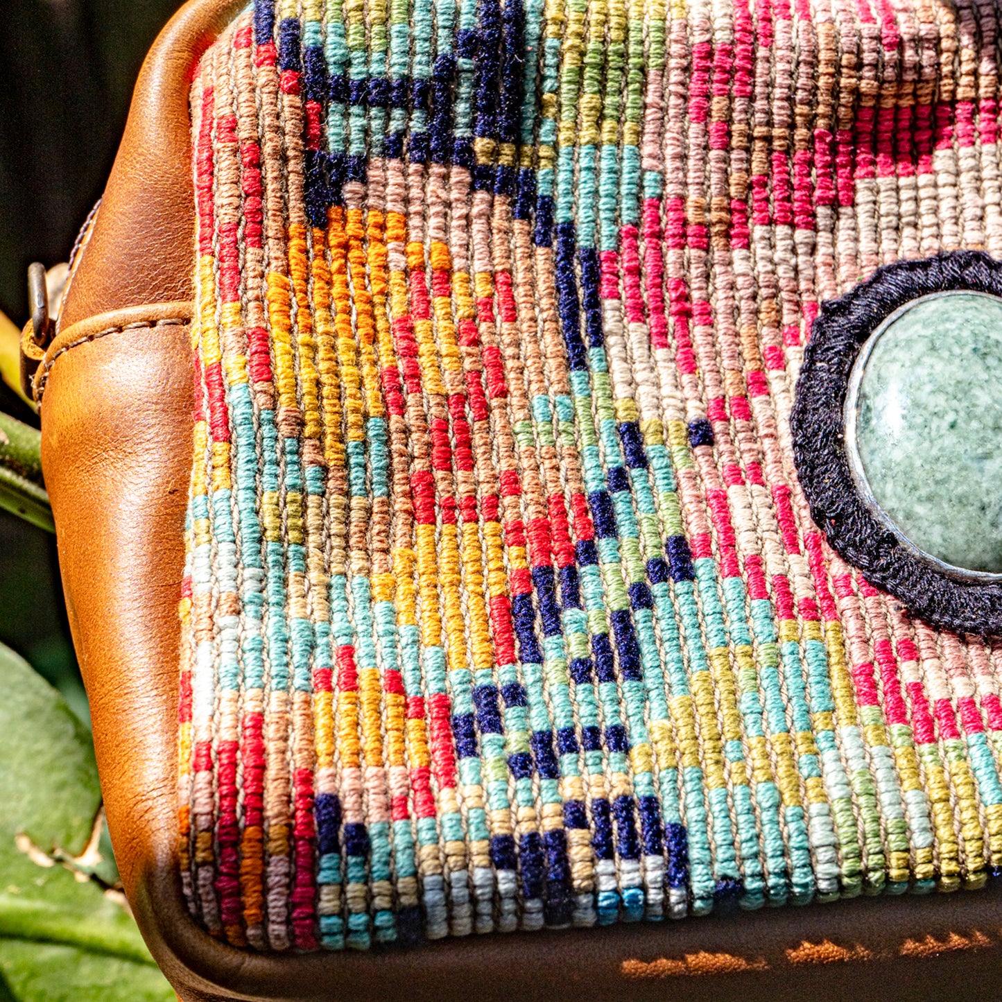 WANDER CROSSBODY BAG + STRAP SET - OOAK HUIPIL WITH JADE - CAFE - NO. 15553