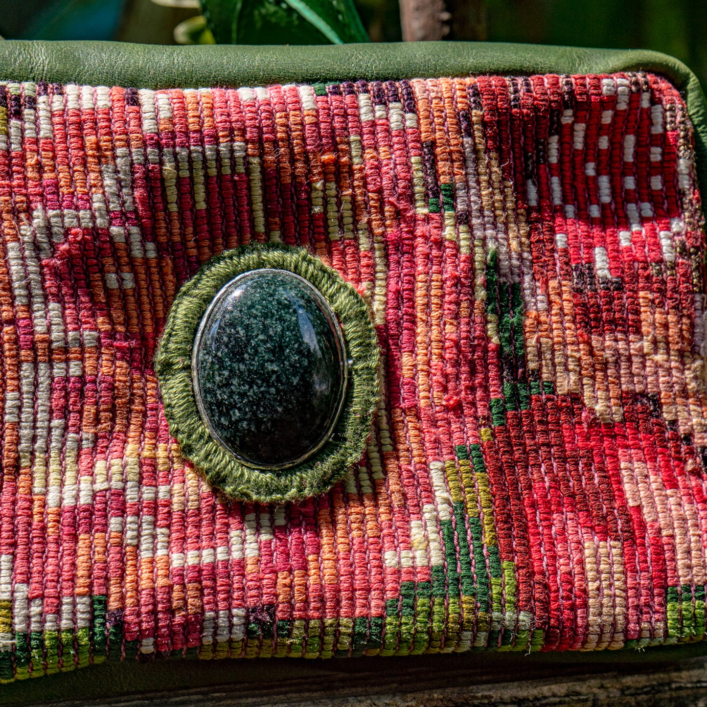 WANDER CROSSBODY BAG + STRAP SET - OOAK HUIPIL WITH JADE - EMERALD - NO. 15551