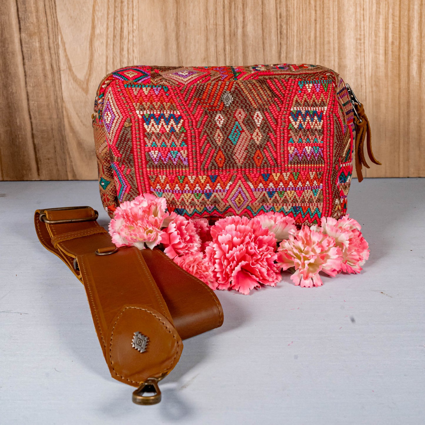 LARGE WANDER BAG + STRAP SET - OOAK HUIPIL & CORTE - CAFE - NO. 16157