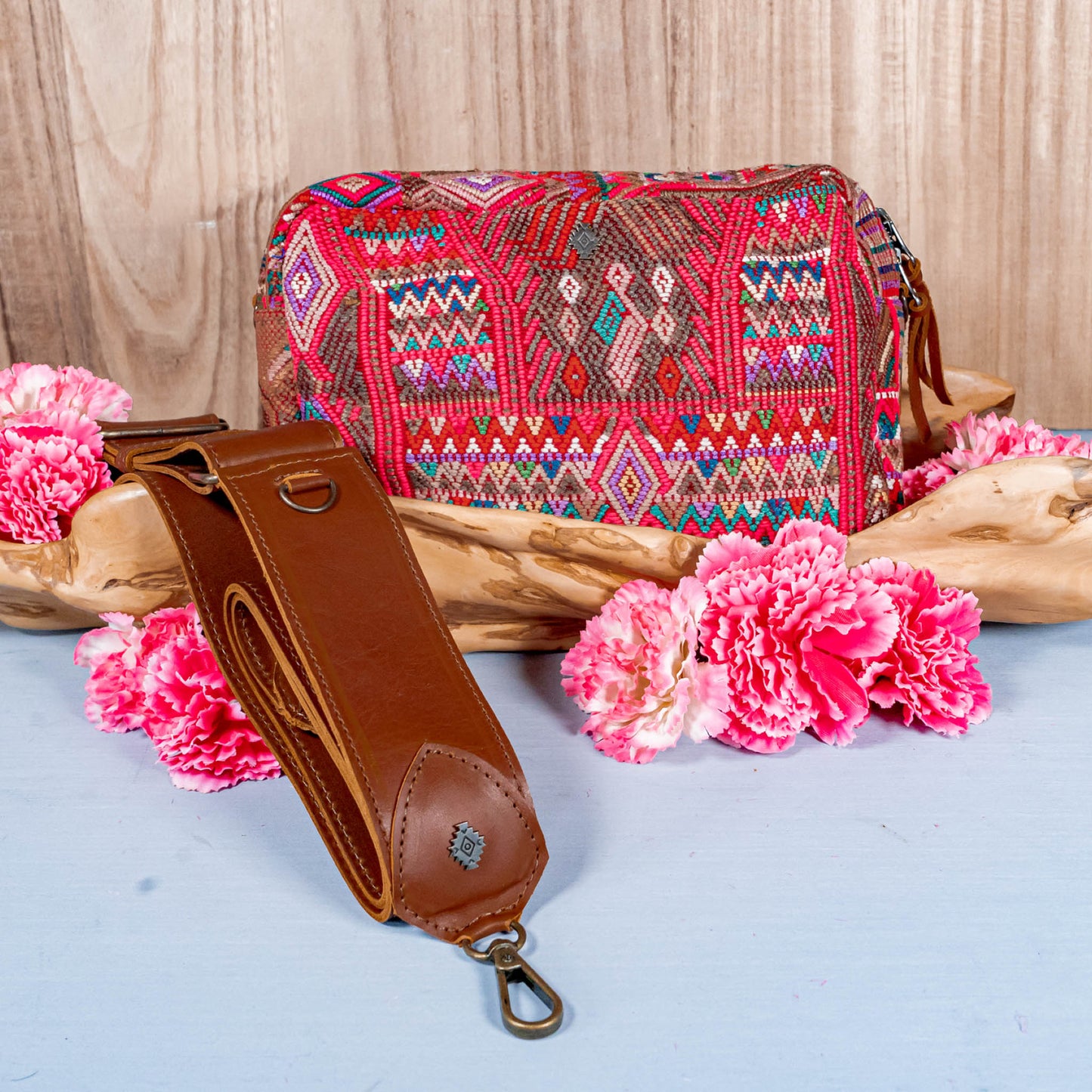 LARGE WANDER BAG + STRAP SET - OOAK HUIPIL & CORTE - CAFE - NO. 16157