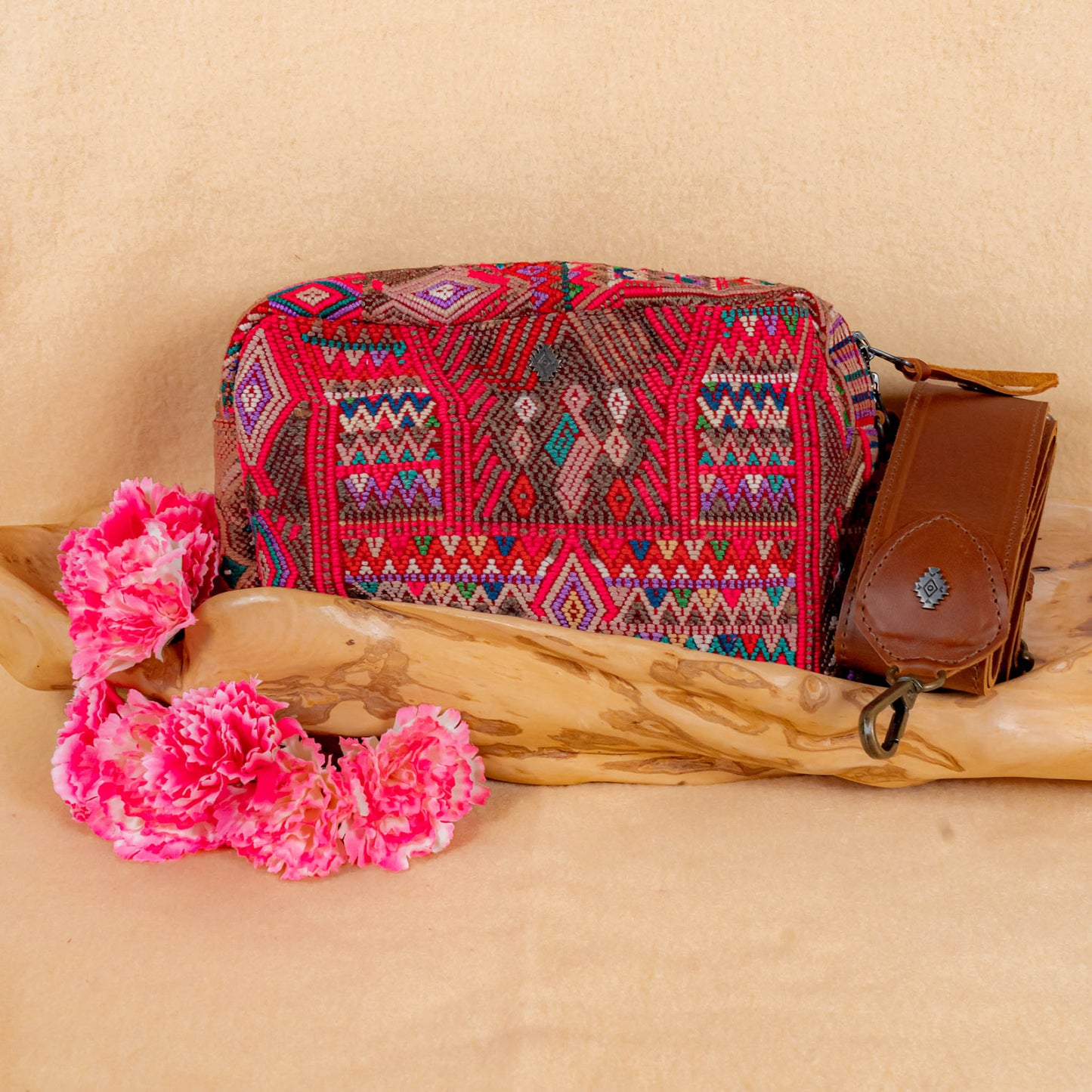 LARGE WANDER BAG + STRAP SET - OOAK HUIPIL & CORTE - CAFE - NO. 16157
