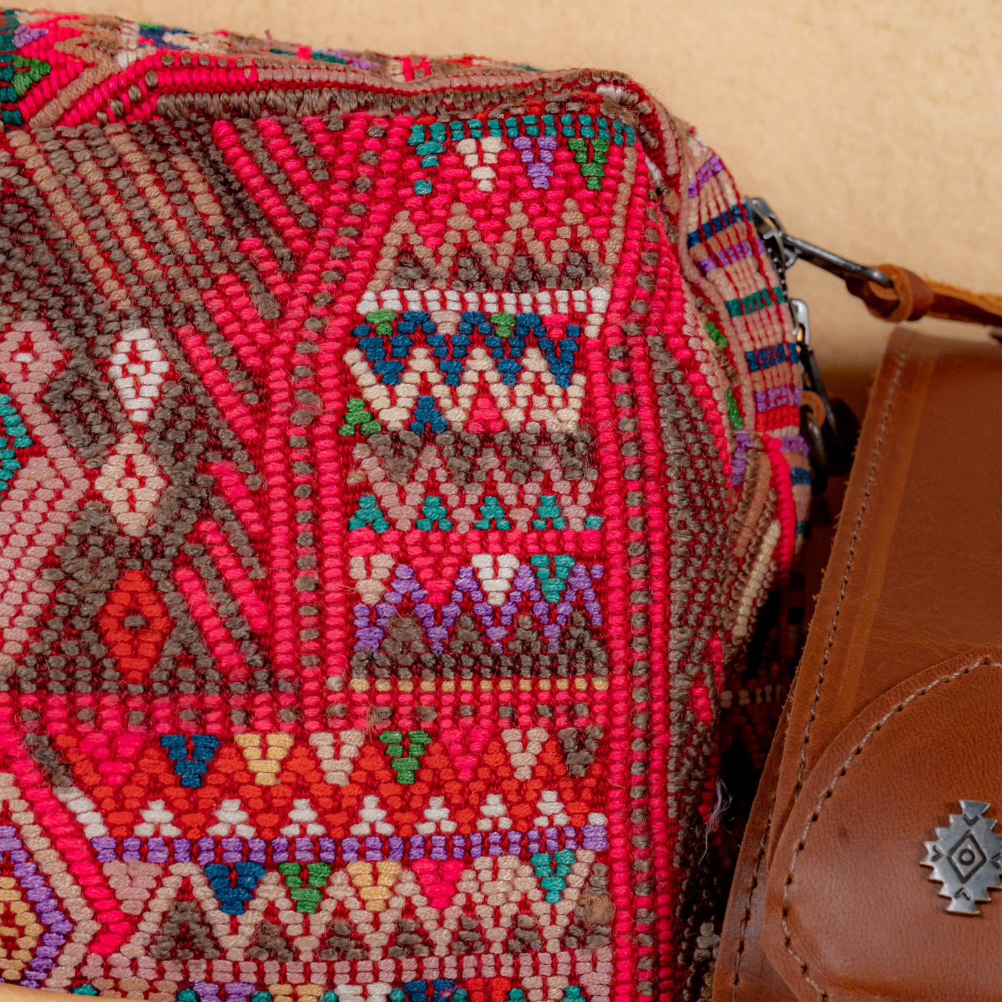 LARGE WANDER BAG + STRAP SET - OOAK HUIPIL & CORTE - CAFE - NO. 16157
