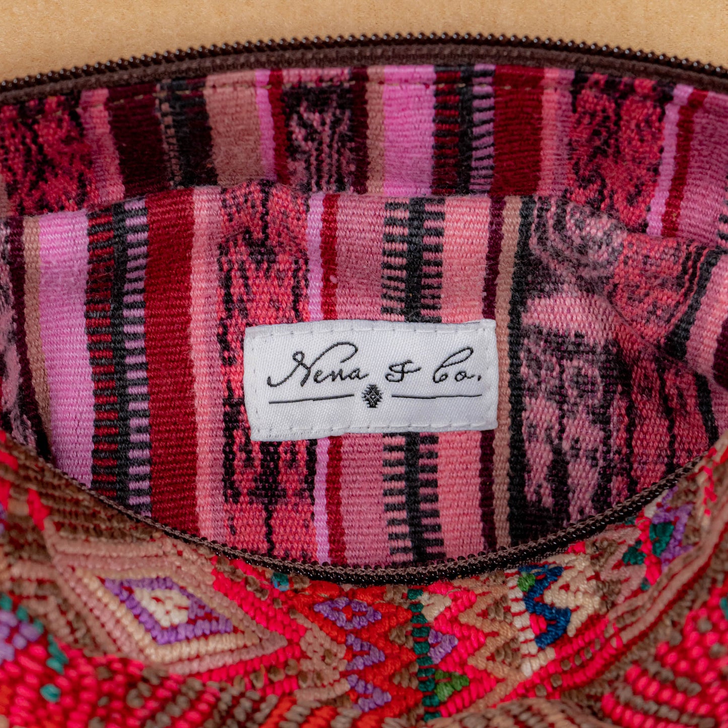 LARGE WANDER BAG + STRAP SET - OOAK HUIPIL & CORTE - CAFE - NO. 16157