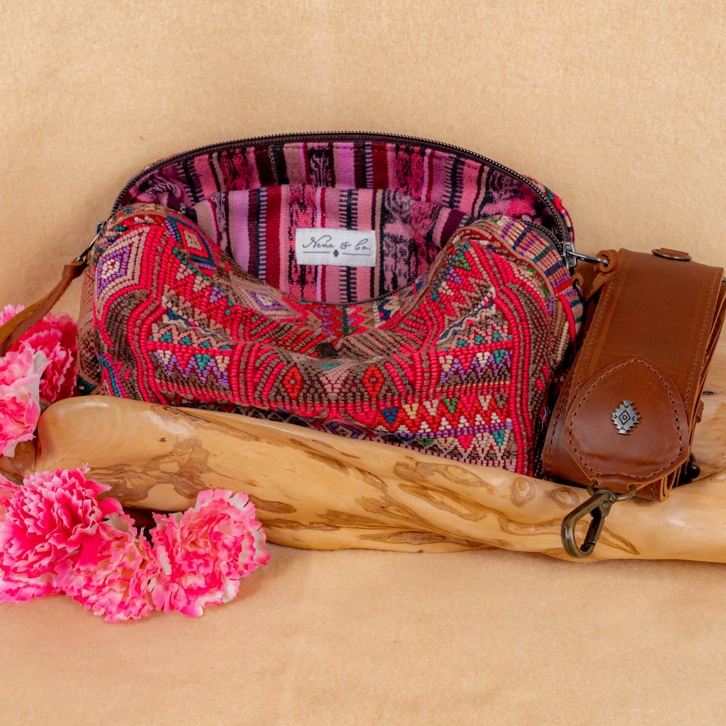 LARGE WANDER BAG + STRAP SET - OOAK HUIPIL & CORTE - CAFE - NO. 16157