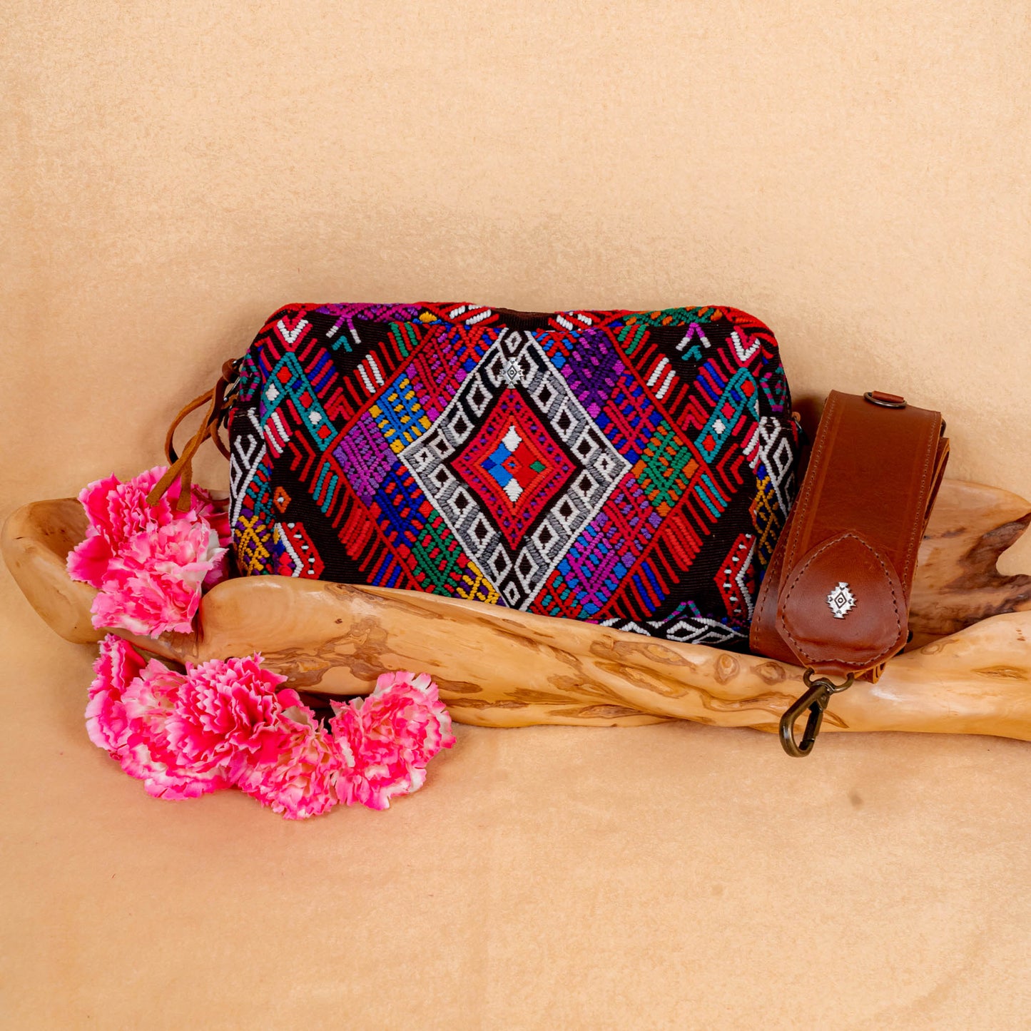 LARGE WANDER BAG + STRAP SET - OOAK HUIPIL & CORTE - CAFE - NO.16162