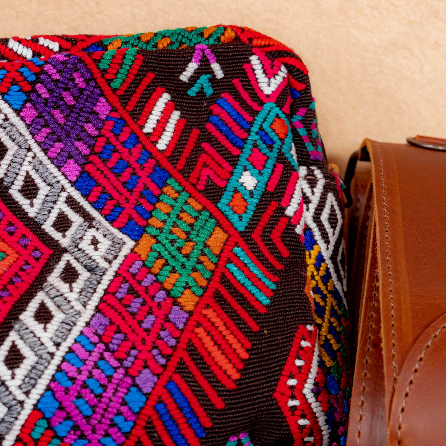 LARGE WANDER BAG + STRAP SET - OOAK HUIPIL & CORTE - CAFE - NO.16162