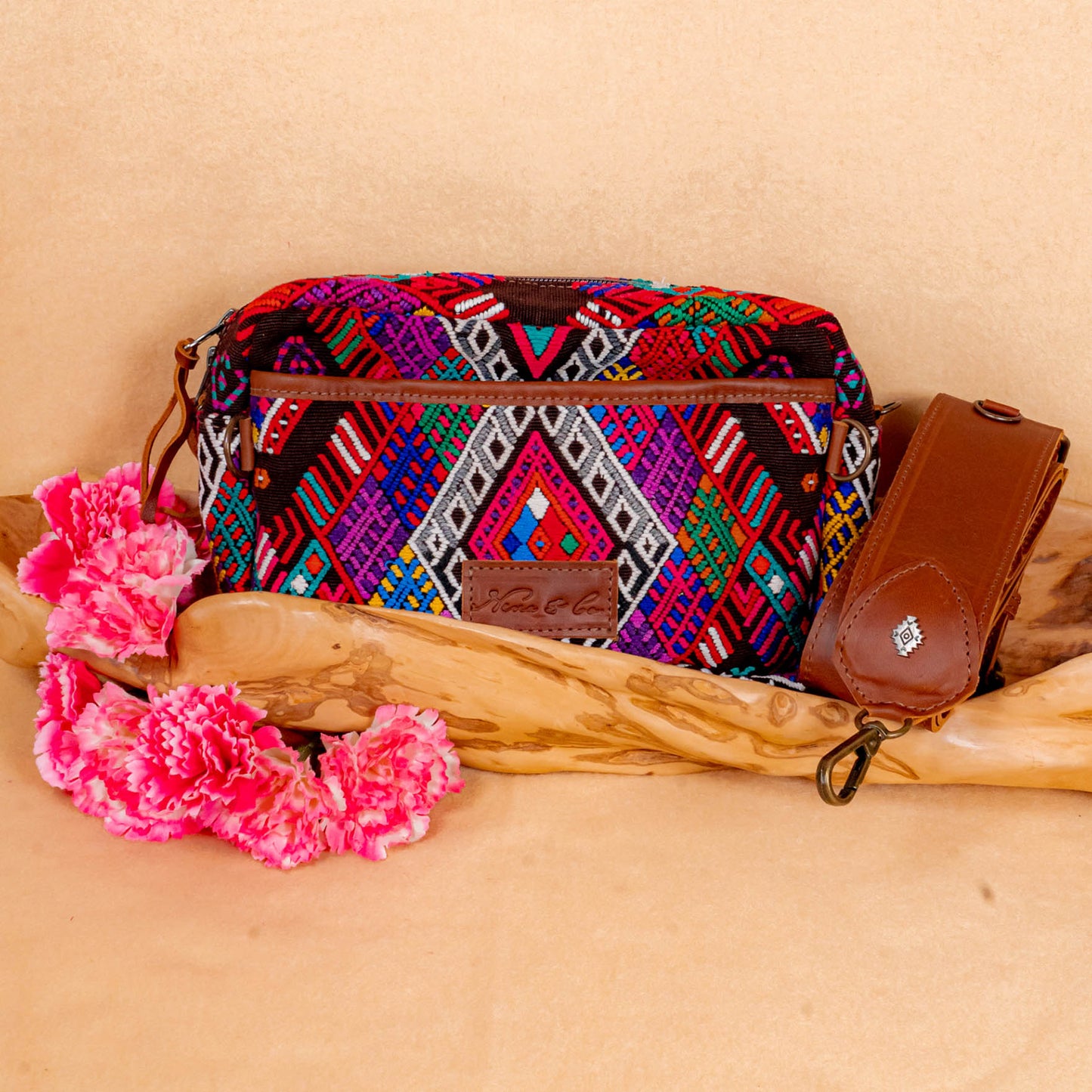 LARGE WANDER BAG + STRAP SET - OOAK HUIPIL & CORTE - CAFE - NO.16162