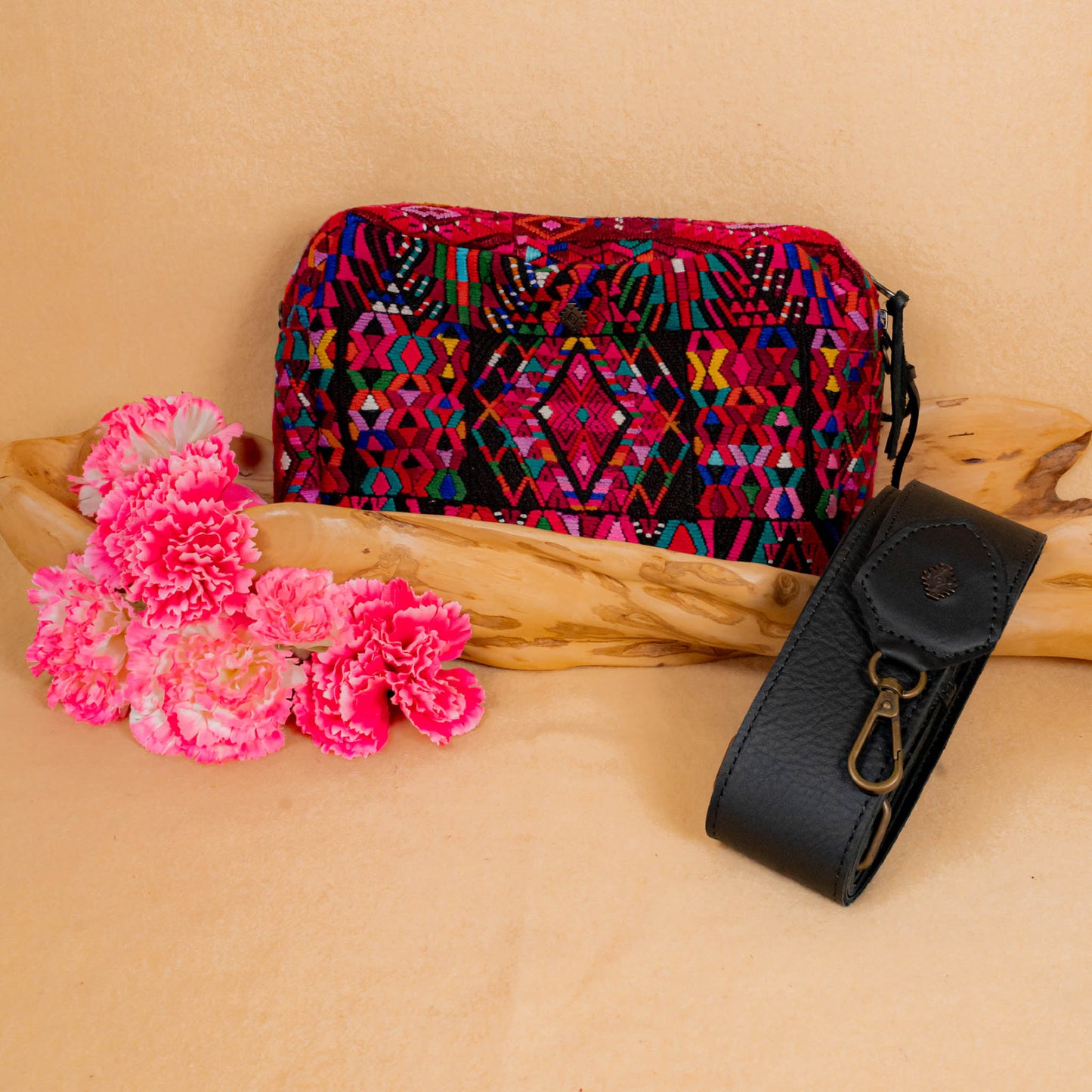 LARGE WANDER BAG + STRAP SET - OOAK HUIPIL & CORTE - BLACK - NO.16154