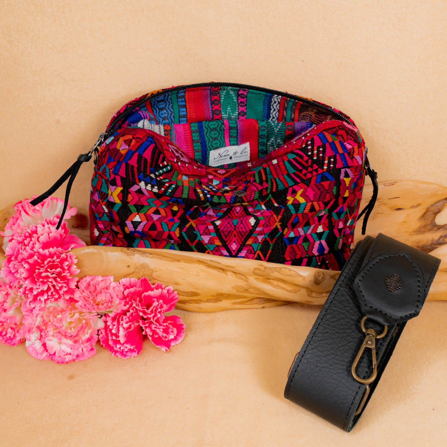 LARGE WANDER BAG + STRAP SET - OOAK HUIPIL & CORTE - BLACK - NO.16154