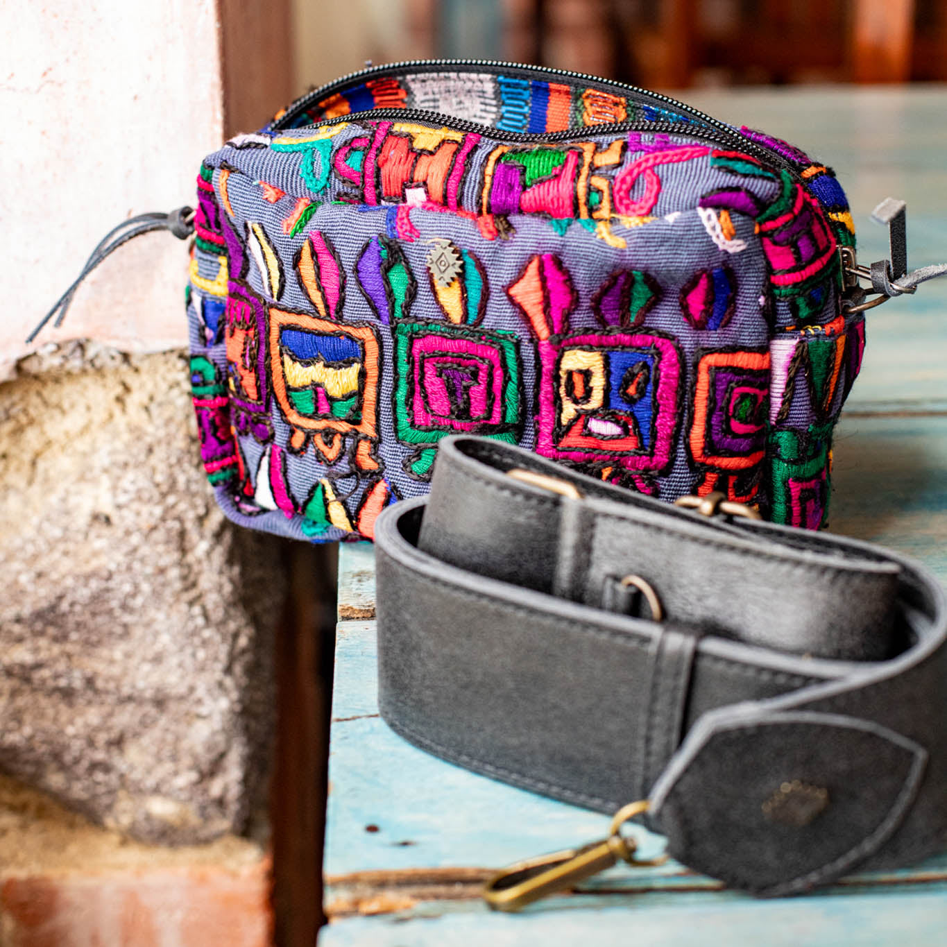 WANDER CROSSBODY BAG + STRAP SET - OOAK HUIPIL - GRAPHITE - NO. 16751
