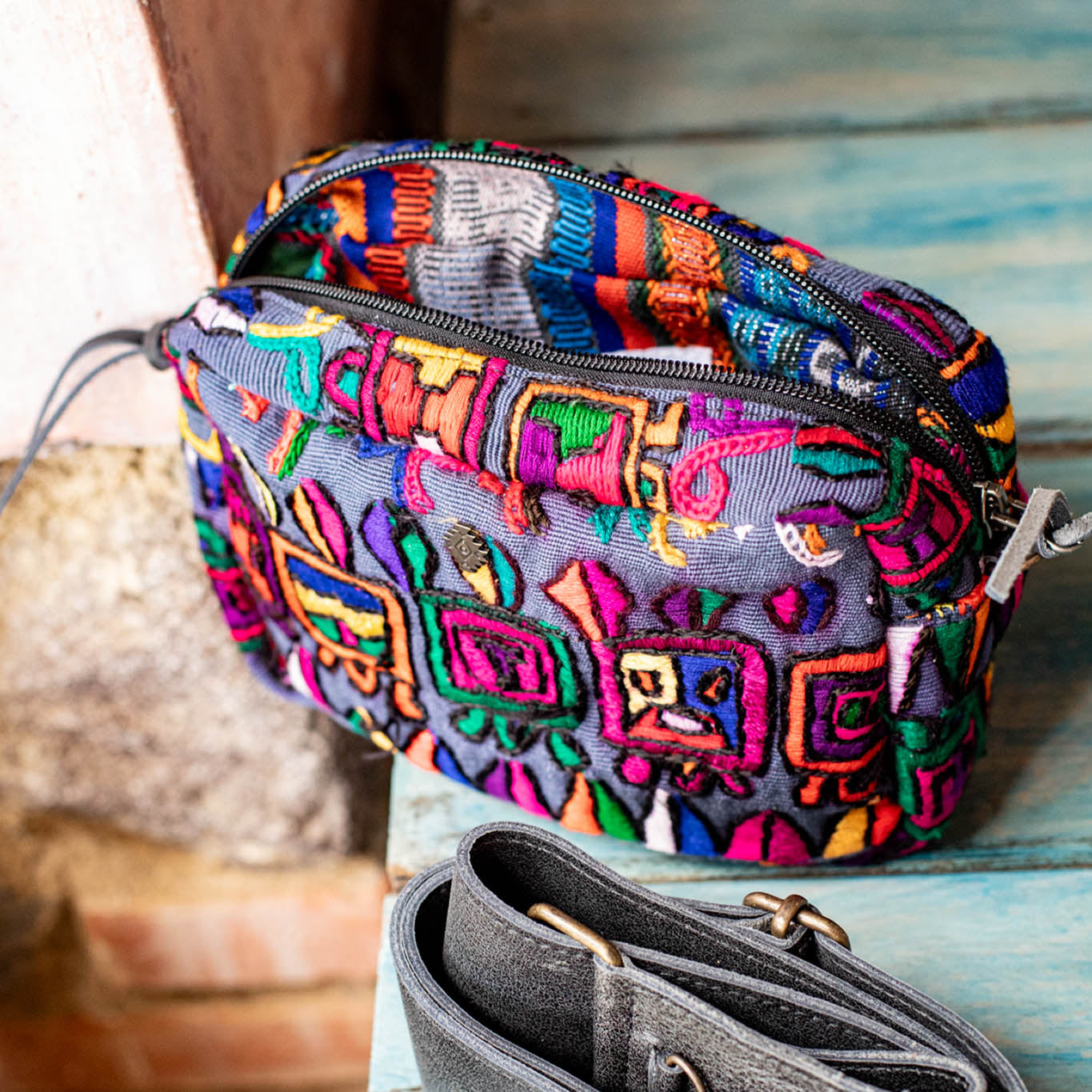 WANDER CROSSBODY BAG + STRAP SET - OOAK HUIPIL - GRAPHITE - NO. 16751