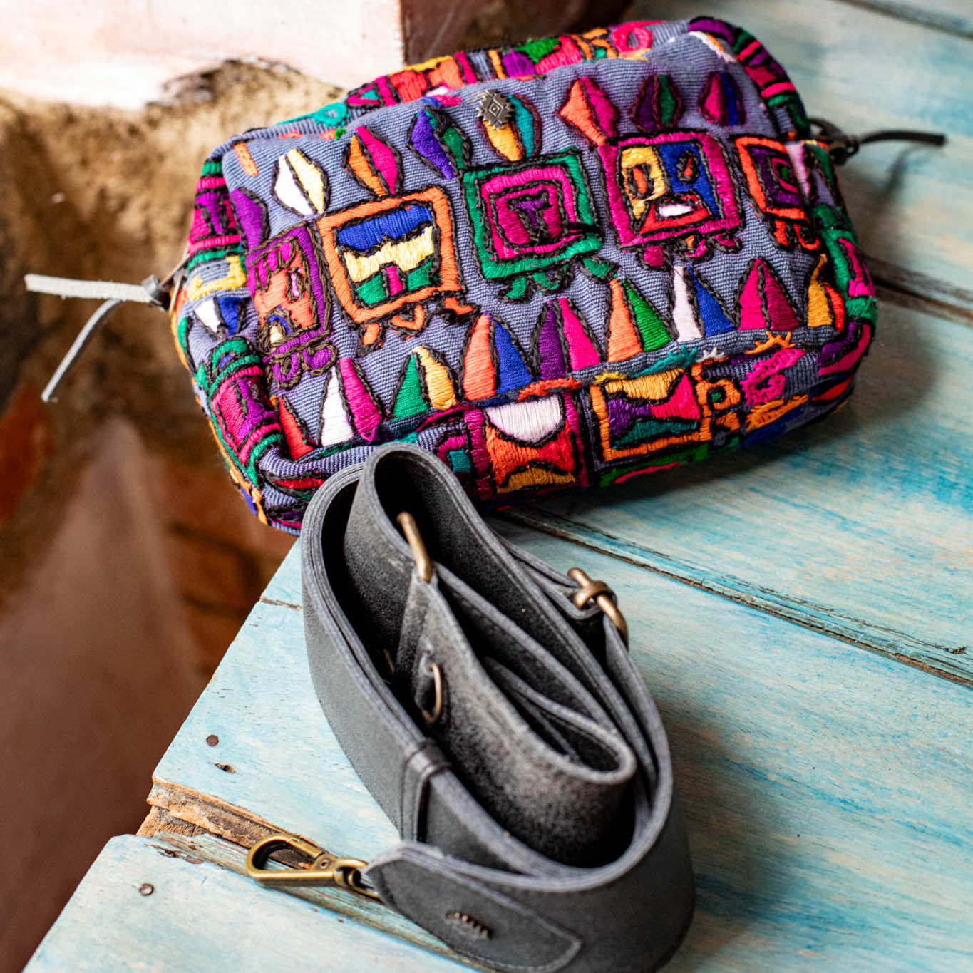 WANDER CROSSBODY BAG + STRAP SET - OOAK HUIPIL - GRAPHITE - NO. 16751