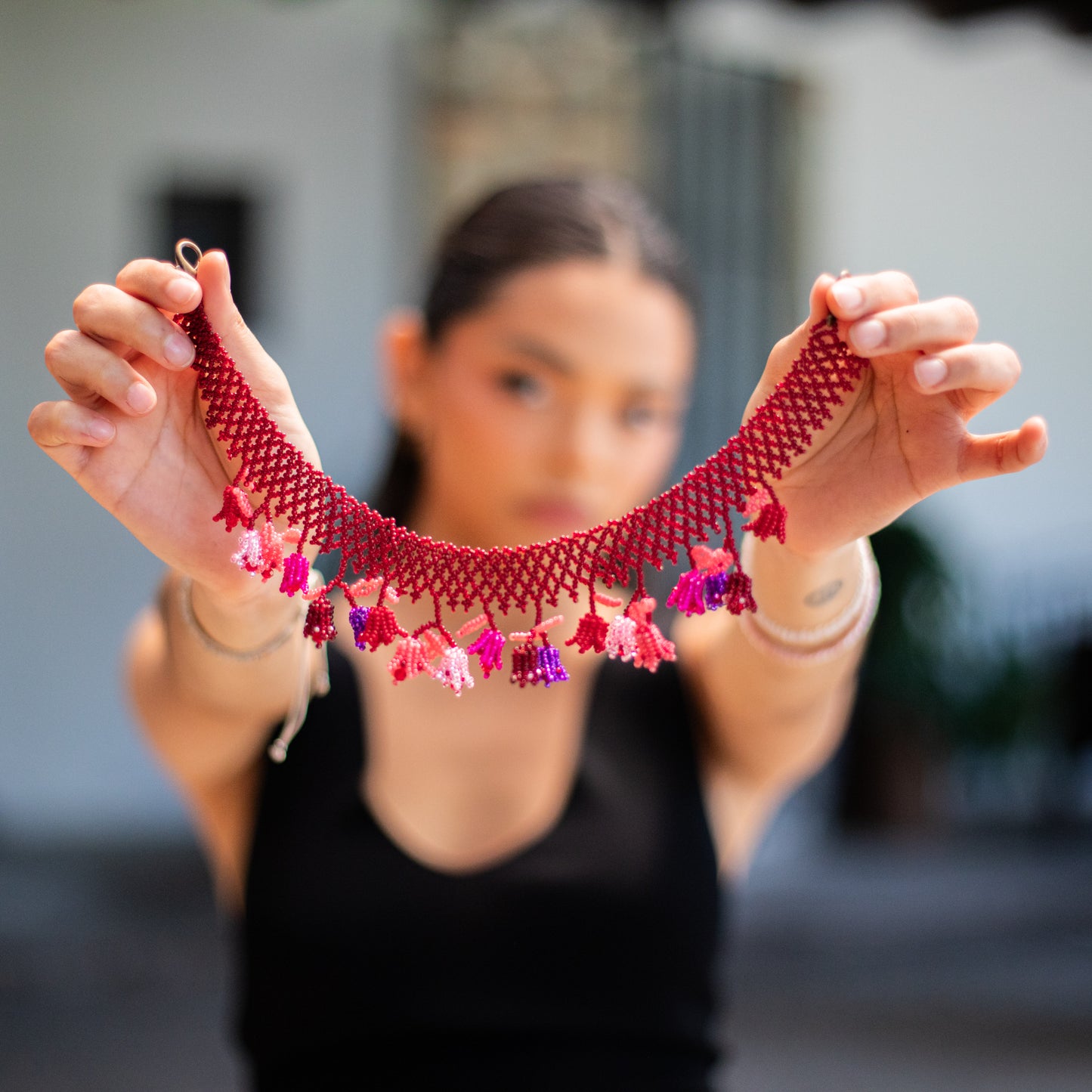 BEADED TULIPS BAG NECKLACE - NO. 18254