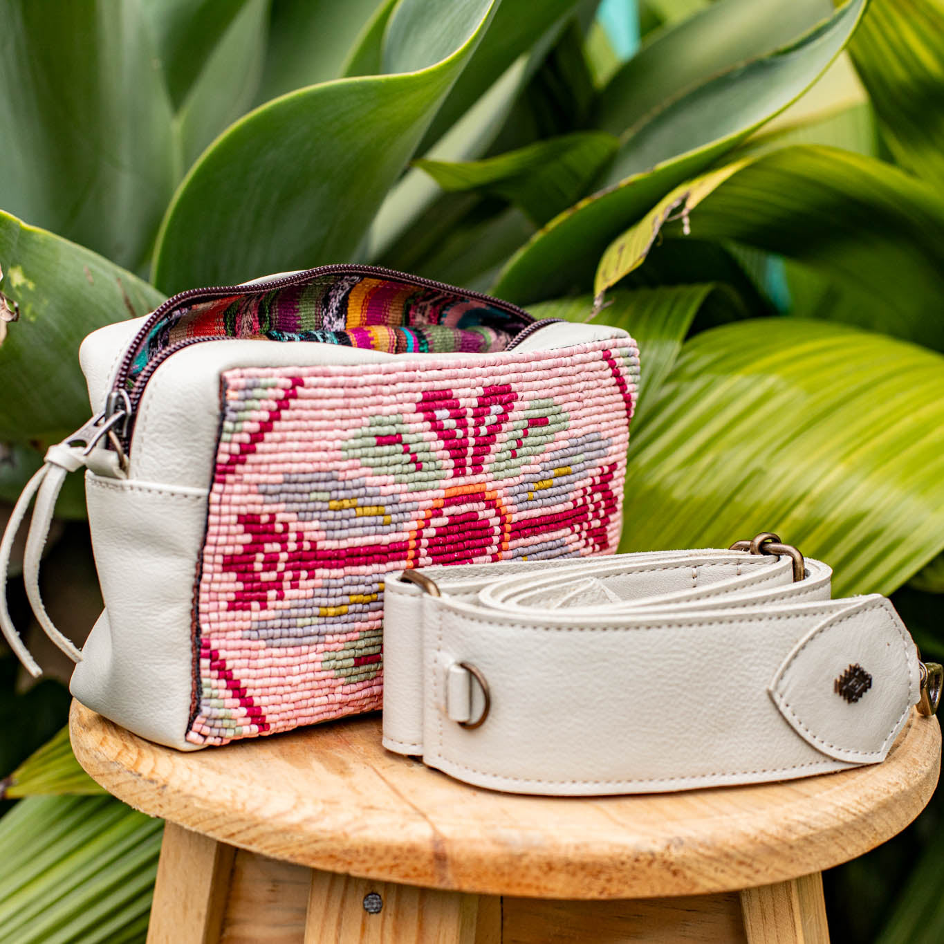 H&S WANDER CROSSBODY SET - OOAK BEADED PANEL - ALABASTER - NO. 17092