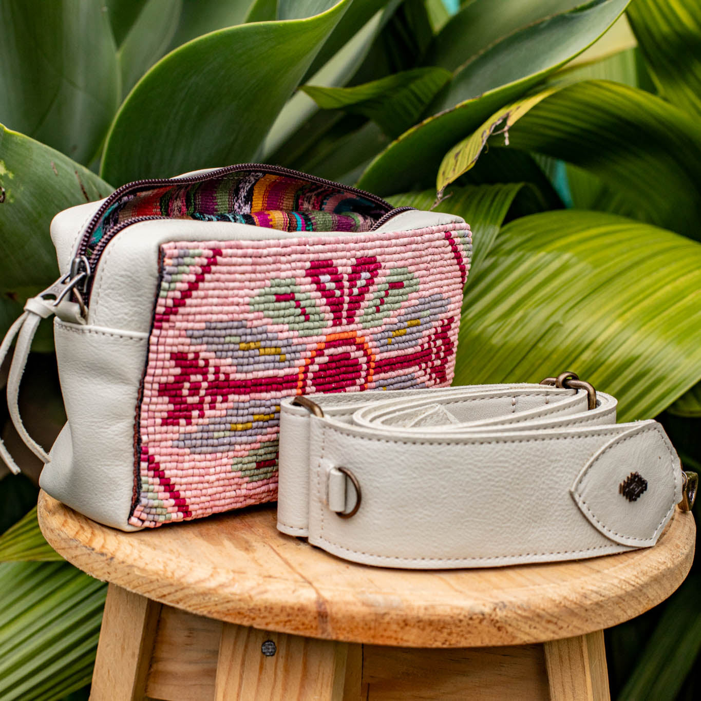 H&S WANDER CROSSBODY SET - OOAK BEADED PANEL - ALABASTER - NO. 17092