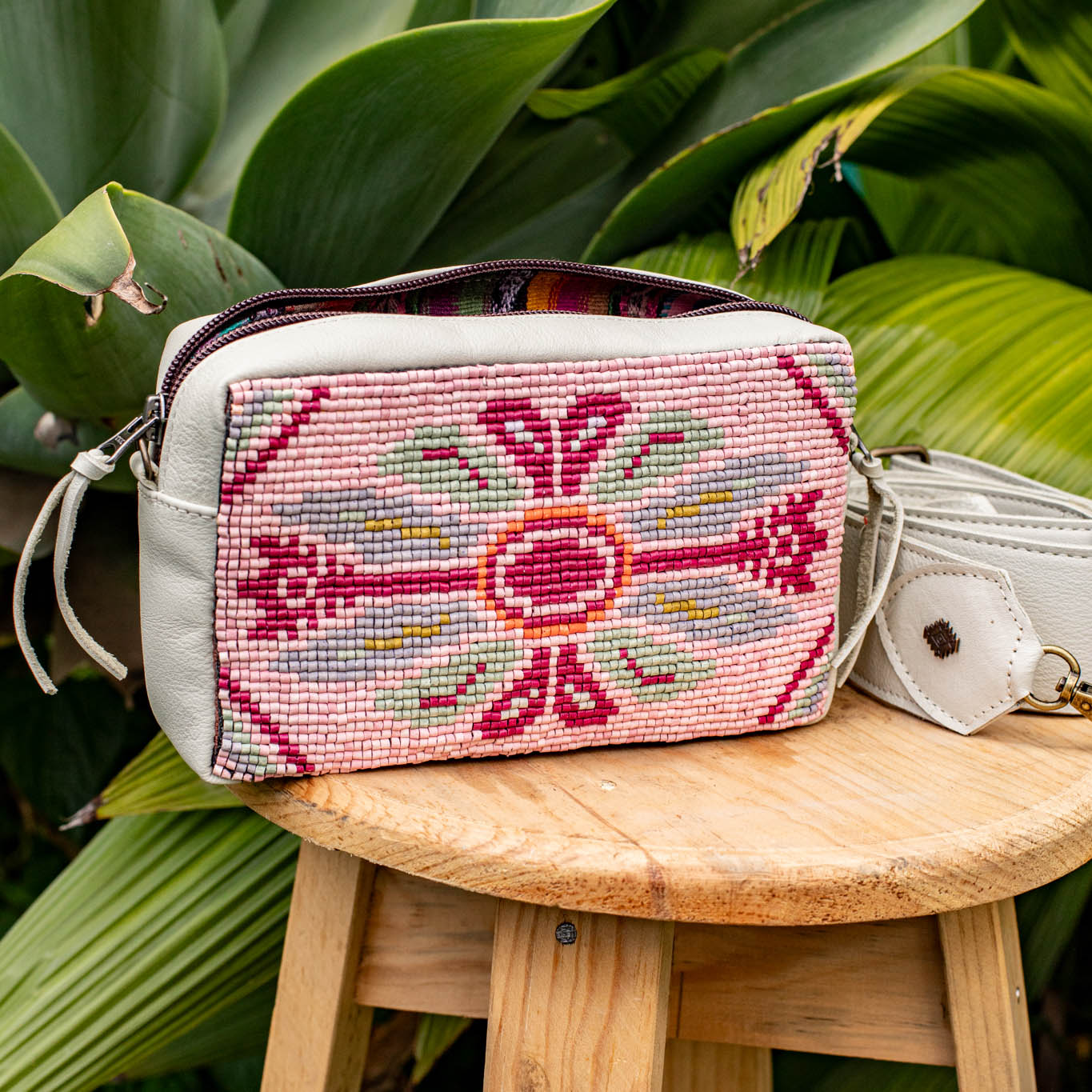 H&S WANDER CROSSBODY SET - OOAK BEADED PANEL - ALABASTER - NO. 17092