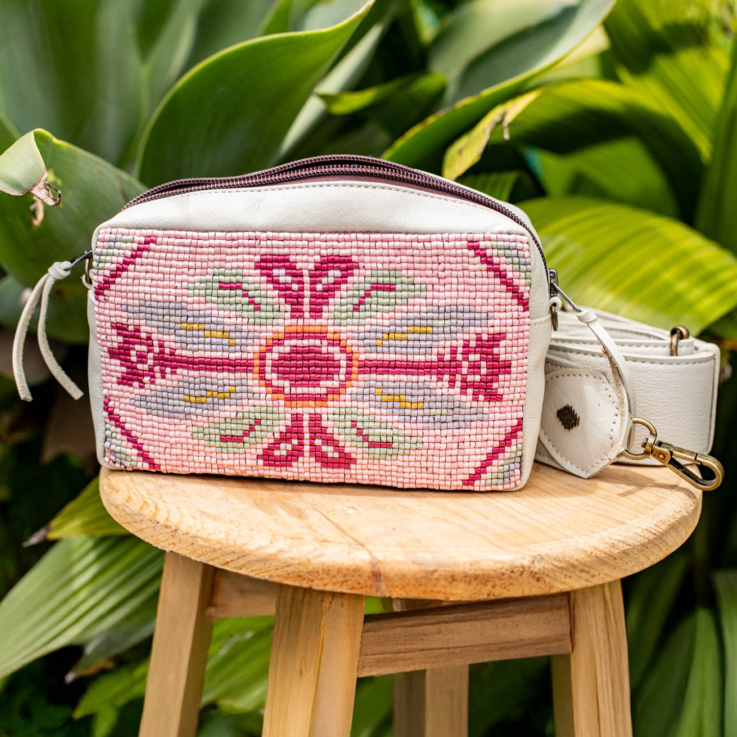H&S WANDER CROSSBODY SET - OOAK BEADED PANEL - ALABASTER - NO. 17092