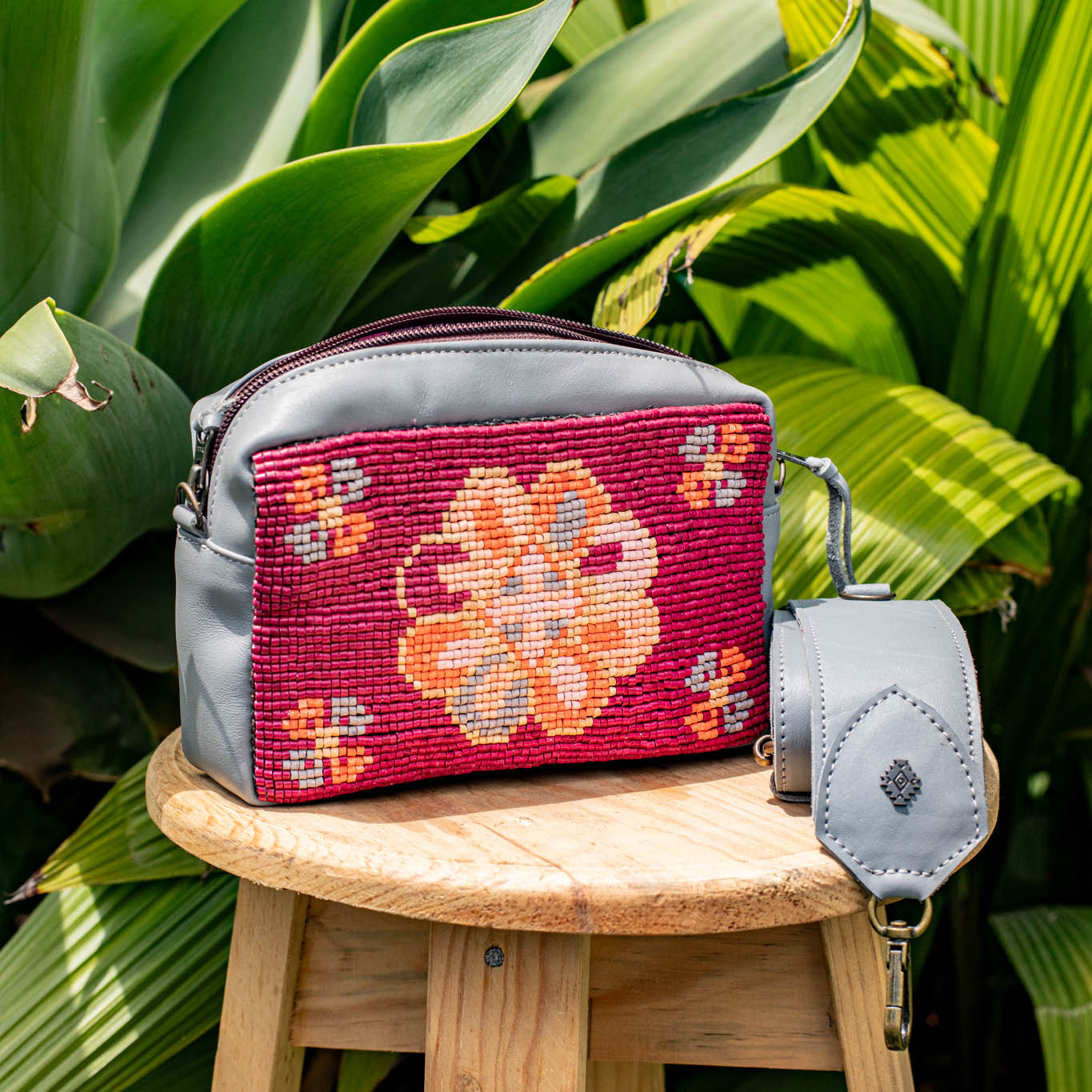H&S WANDER CROSSBODY SET - OOAK BEADED PANEL - PATINUM - NO. 17088