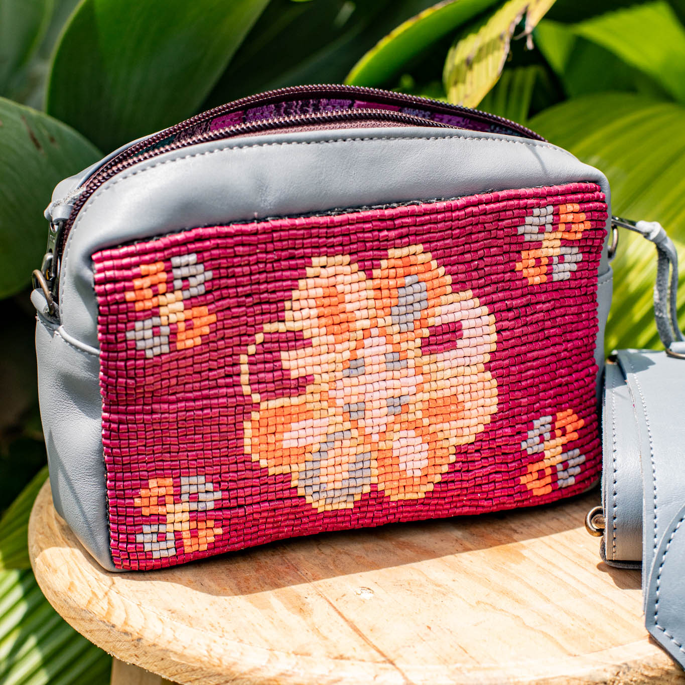 H&S WANDER CROSSBODY SET - OOAK BEADED PANEL - PATINUM - NO. 17088