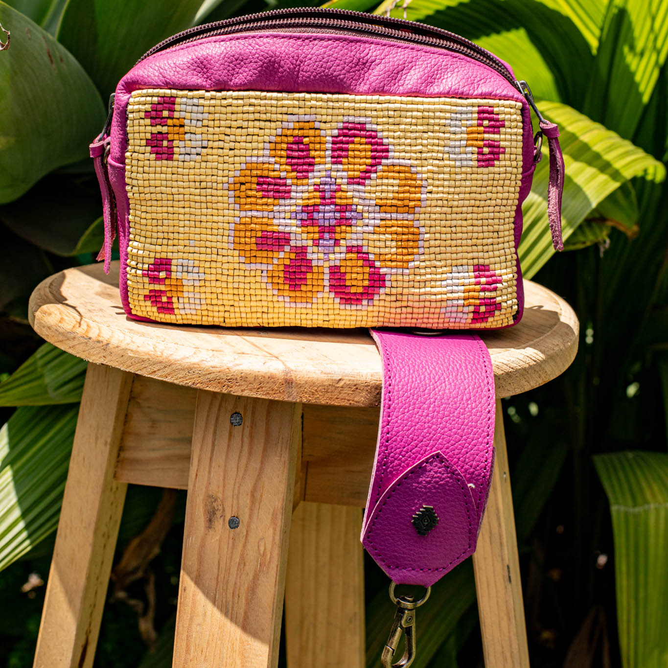 H&S WANDER CROSSBODY SET - OOAK BEADED PANEL - BABY RHINO - NO. 17089