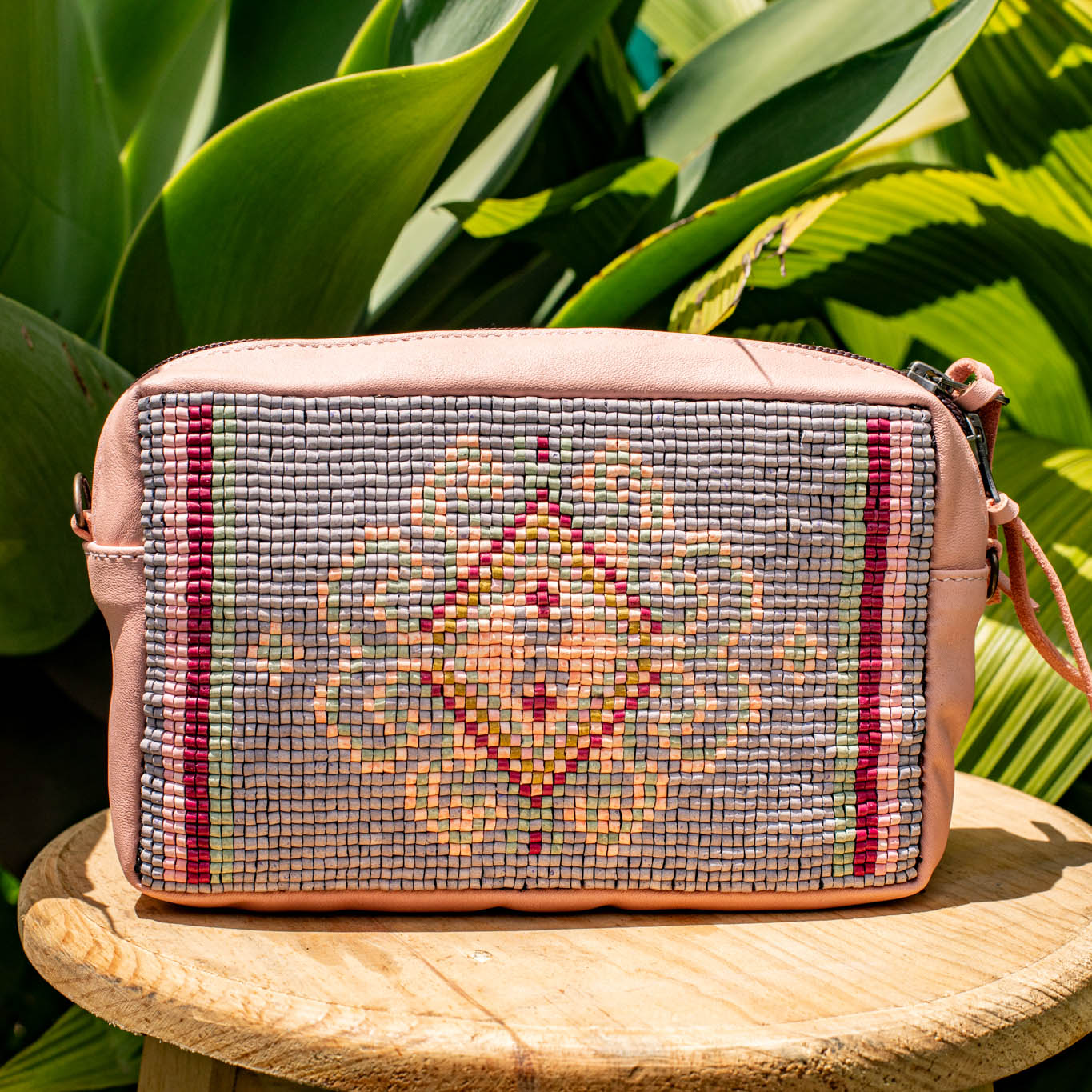 H&S WANDER CROSSBODY SET - OOAK BEADED PANEL - PEACH - NO. 17095