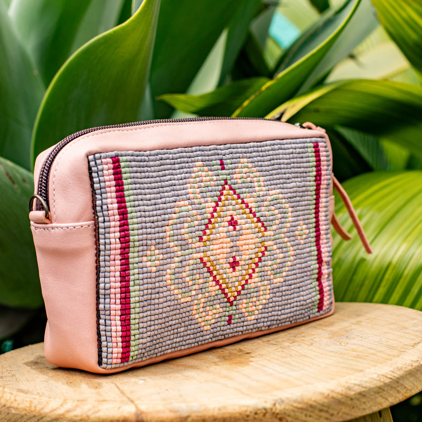 H&S WANDER CROSSBODY SET - OOAK BEADED PANEL - PEACH - NO. 17095