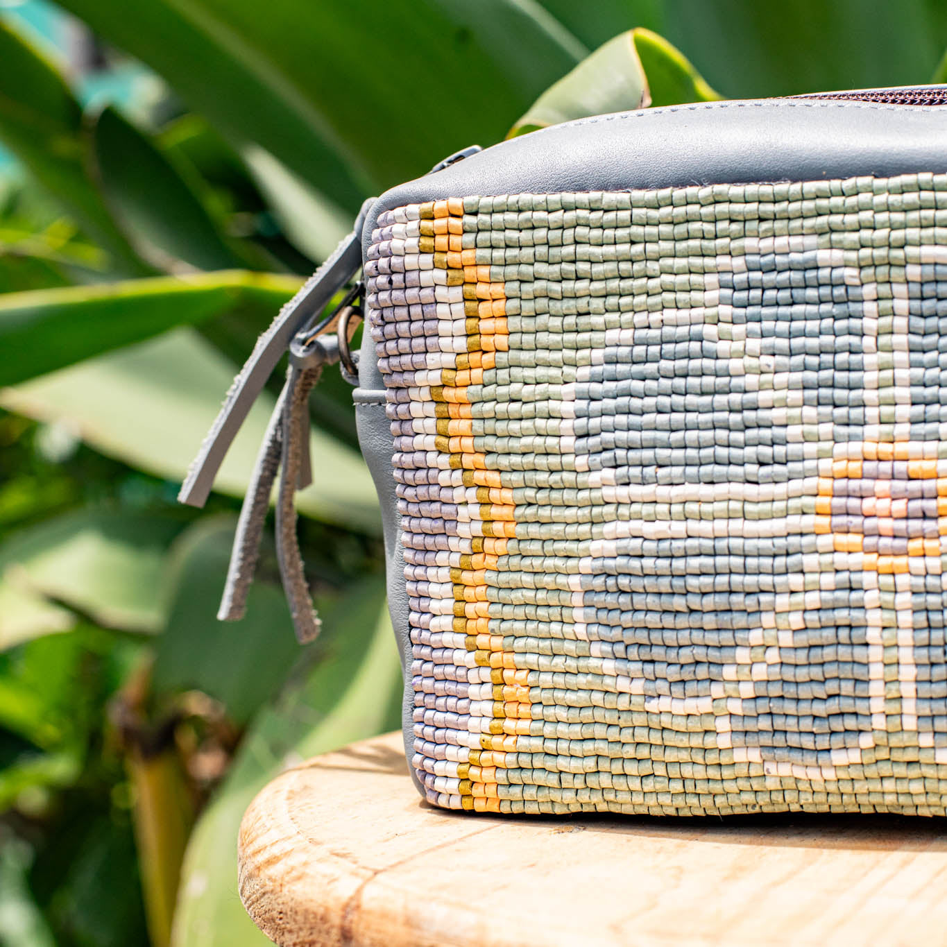 H&S WANDER CROSSBODY SET - OOAK BEADED PANEL - PATINUM - NO. 17082