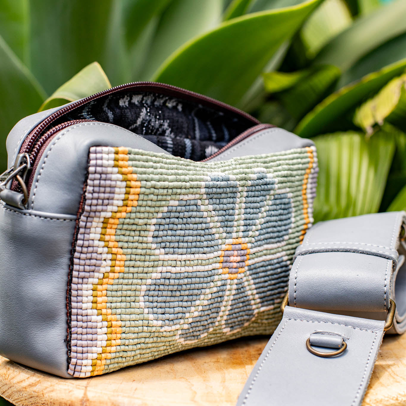H&S WANDER CROSSBODY SET - OOAK BEADED PANEL - PATINUM - NO. 17082