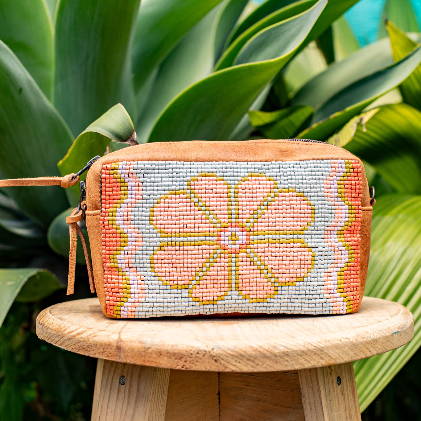 H&S WANDER CROSSBODY SET - OOAK BEADED PANEL - BOURBON - NO. 17083
