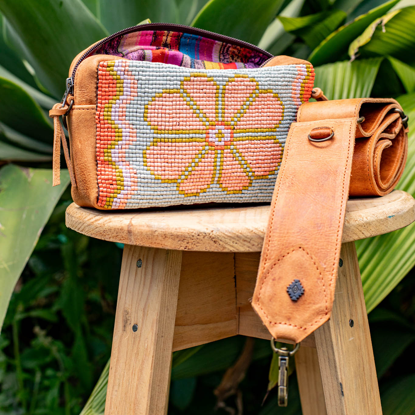 H&S WANDER CROSSBODY SET - OOAK BEADED PANEL - BOURBON - NO. 17083