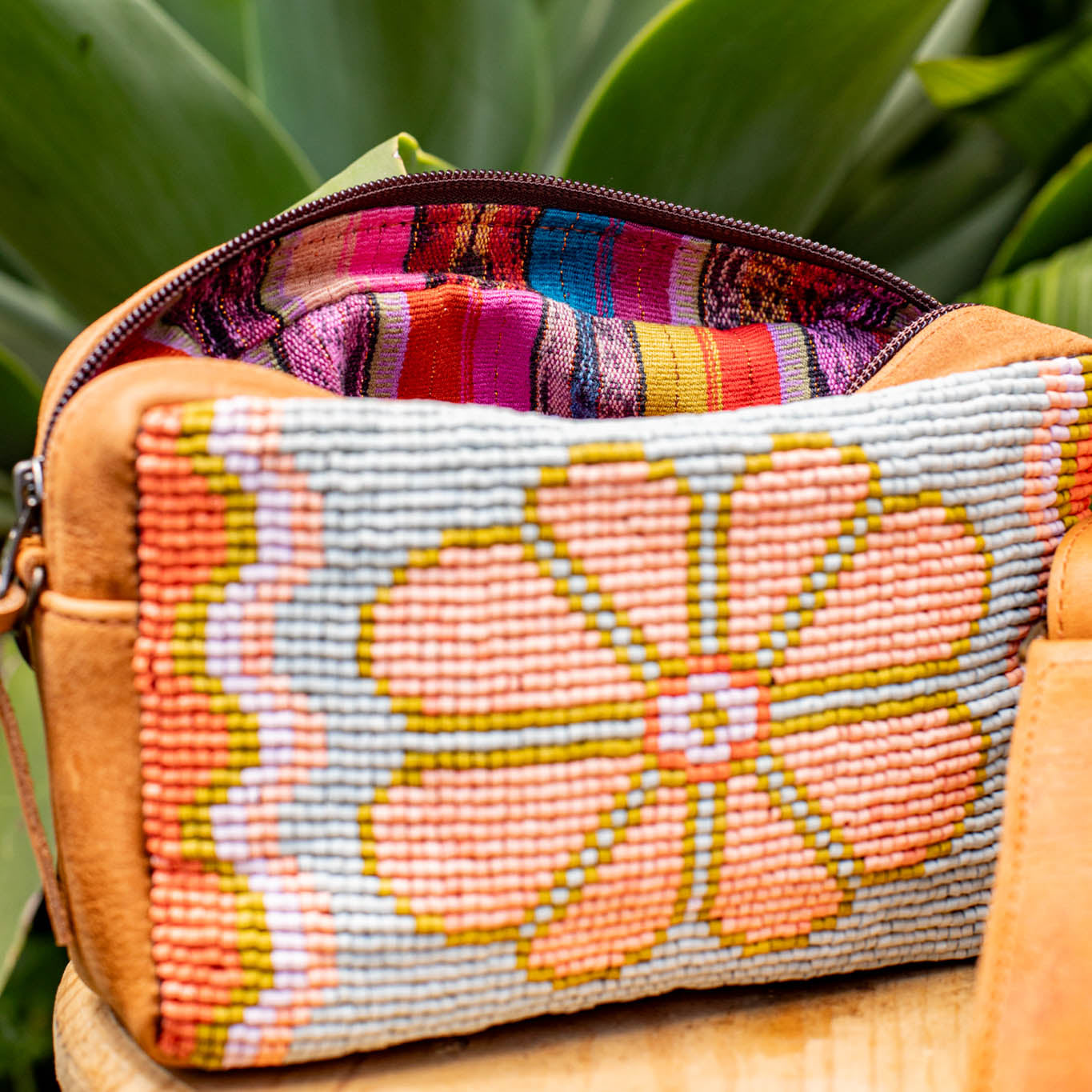 H&S WANDER CROSSBODY SET - OOAK BEADED PANEL - BOURBON - NO. 17083