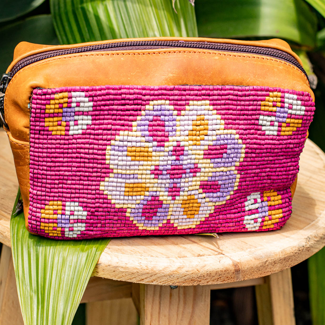 H&S WANDER CROSSBODY SET - OOAK BEADED PANEL - BUTTERSCOTCH - NO. 17113