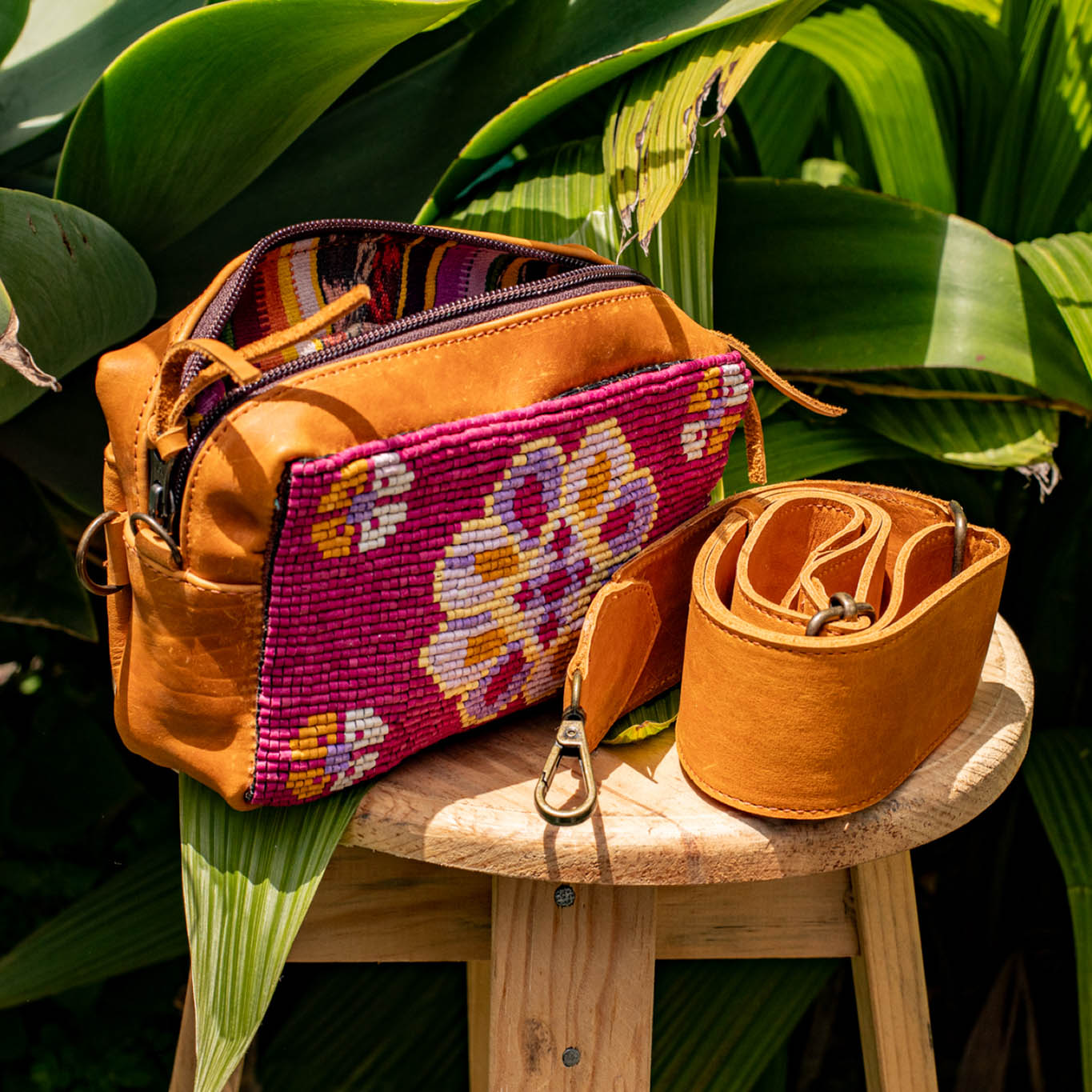 H&S WANDER CROSSBODY SET - OOAK BEADED PANEL - BUTTERSCOTCH - NO. 17113