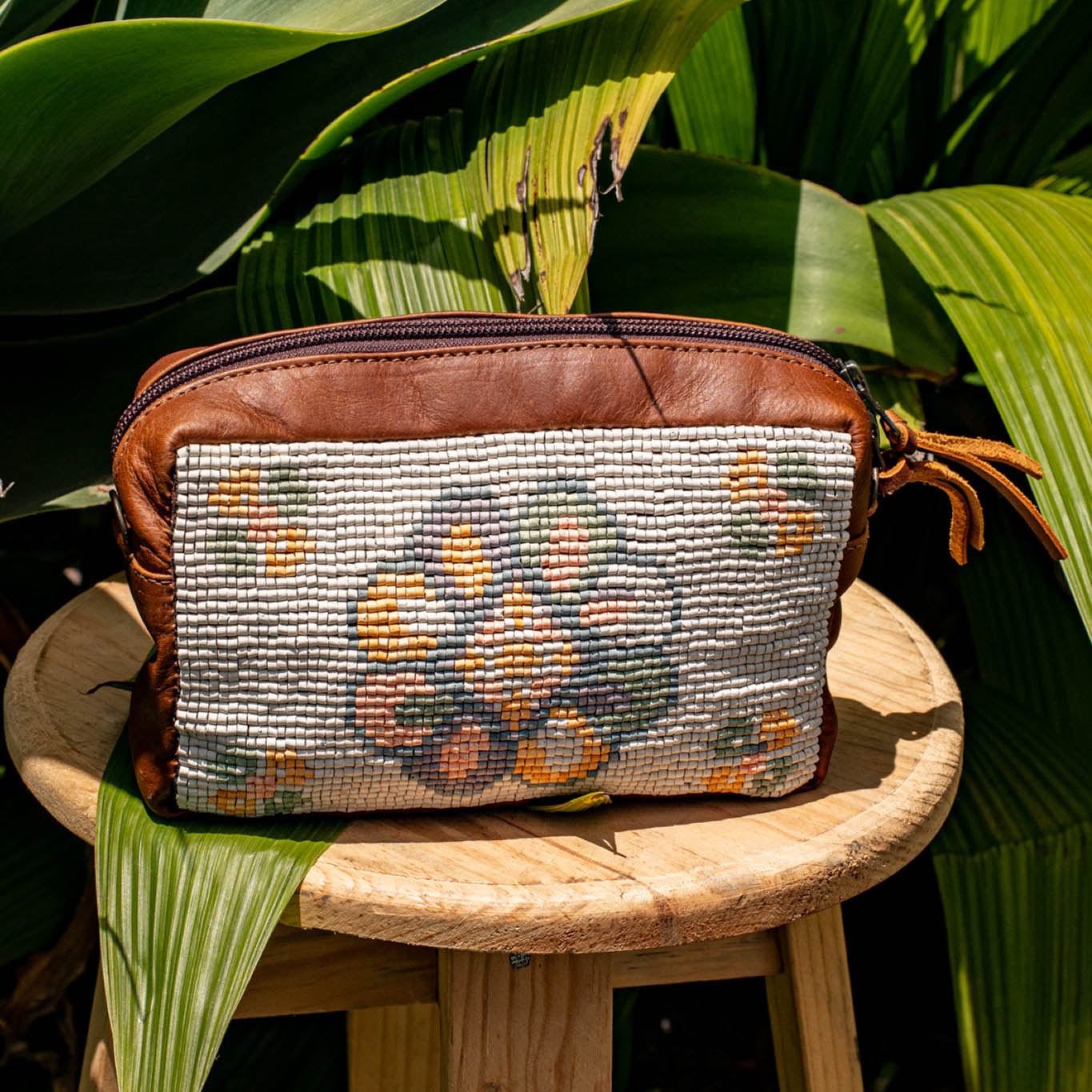 H&S WANDER CROSSBODY SET - OOAK BEADED PANEL - CAFE - NO. 17114