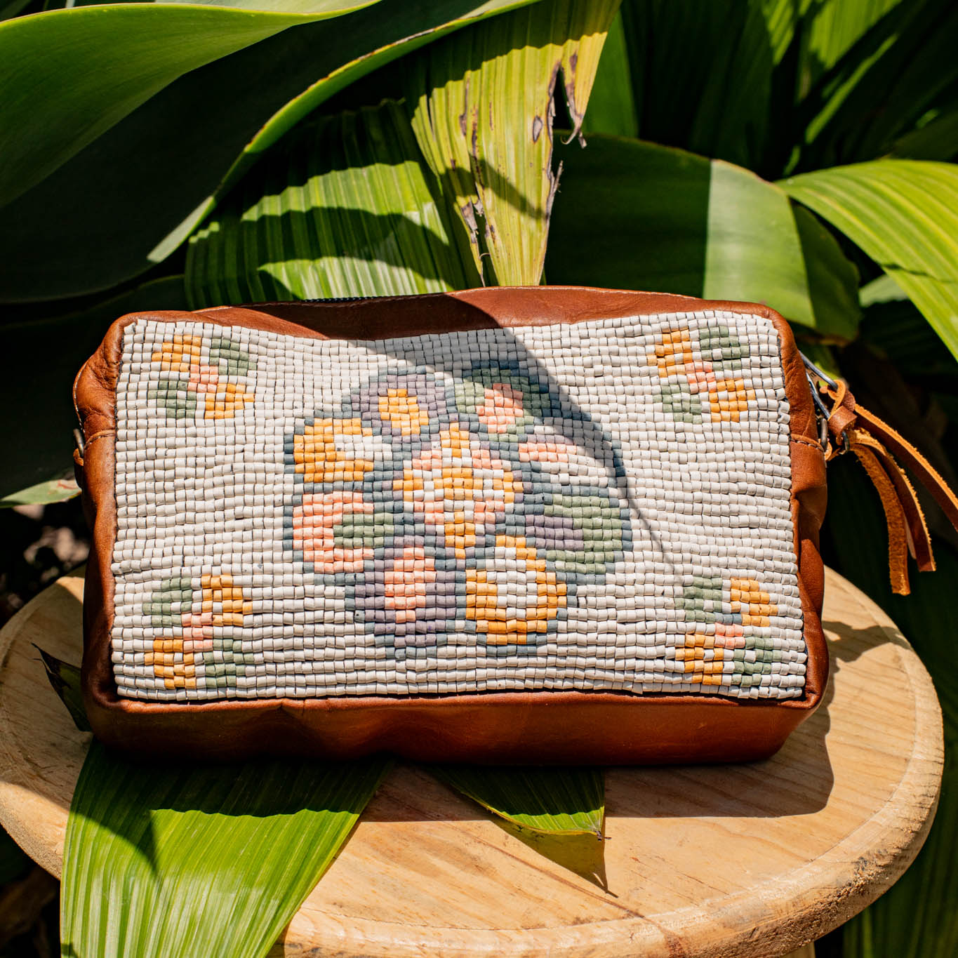 H&S WANDER CROSSBODY SET - OOAK BEADED PANEL - CAFE - NO. 17114