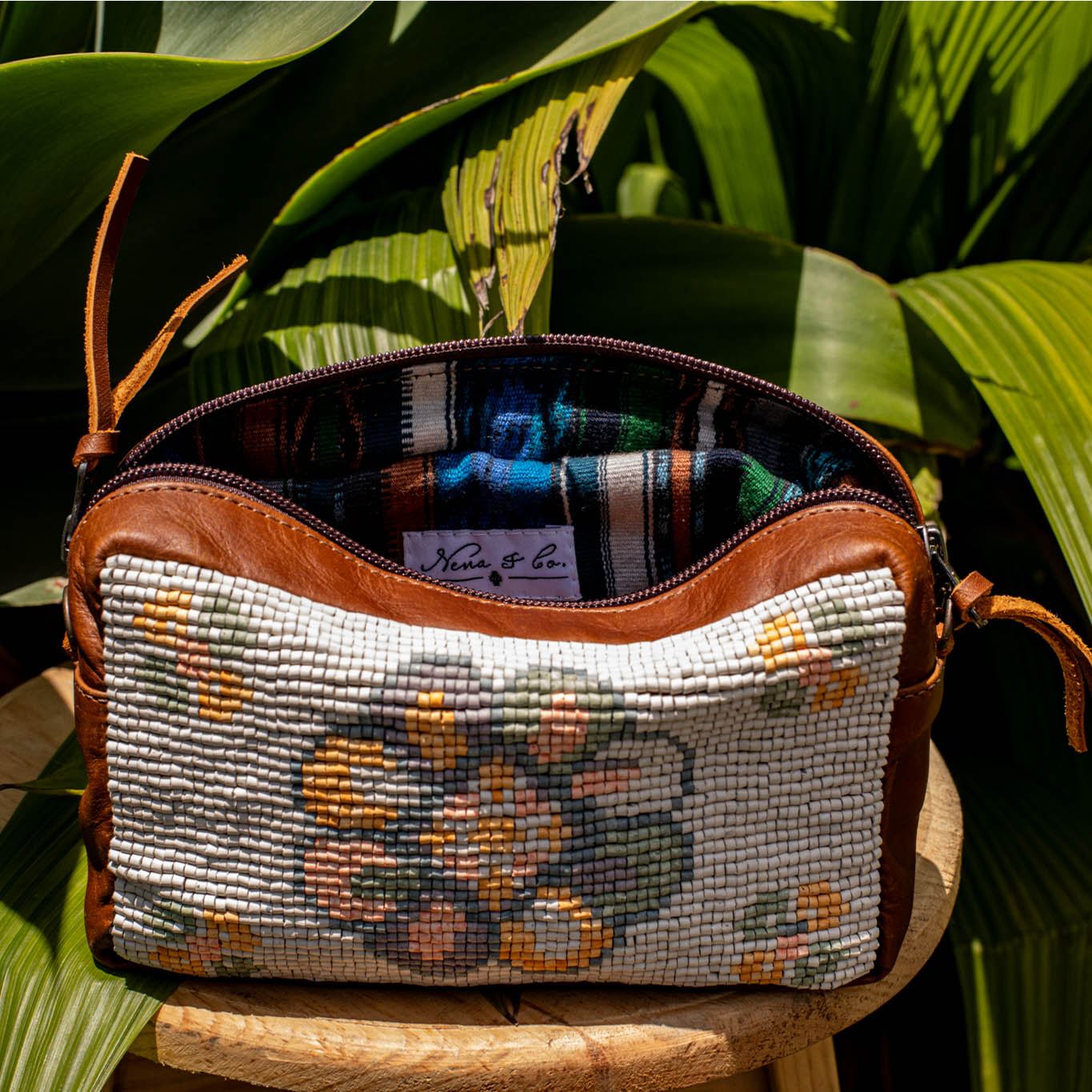 H&S WANDER CROSSBODY SET - OOAK BEADED PANEL - CAFE - NO. 17114