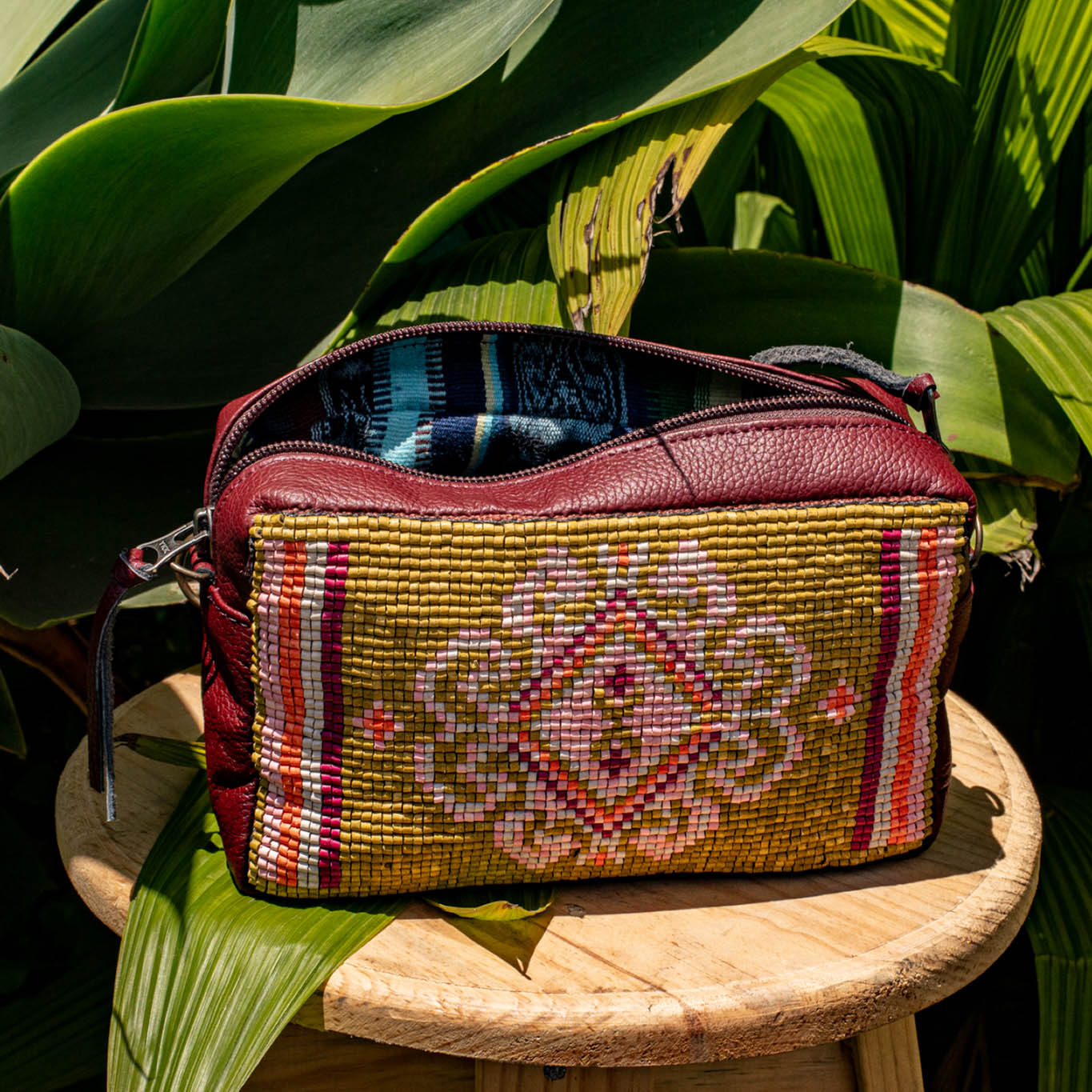 H&S WANDER CROSSBODY SET - OOAK BEADED PANEL - AMARANTH - NO. 17104