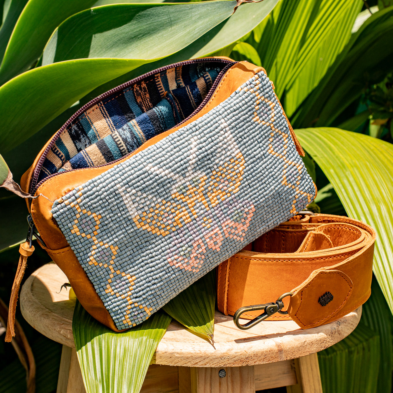 H&S WANDER CROSSBODY SET - OOAK BEADED PANEL - BUTTERSCOTCH - NO. 17117