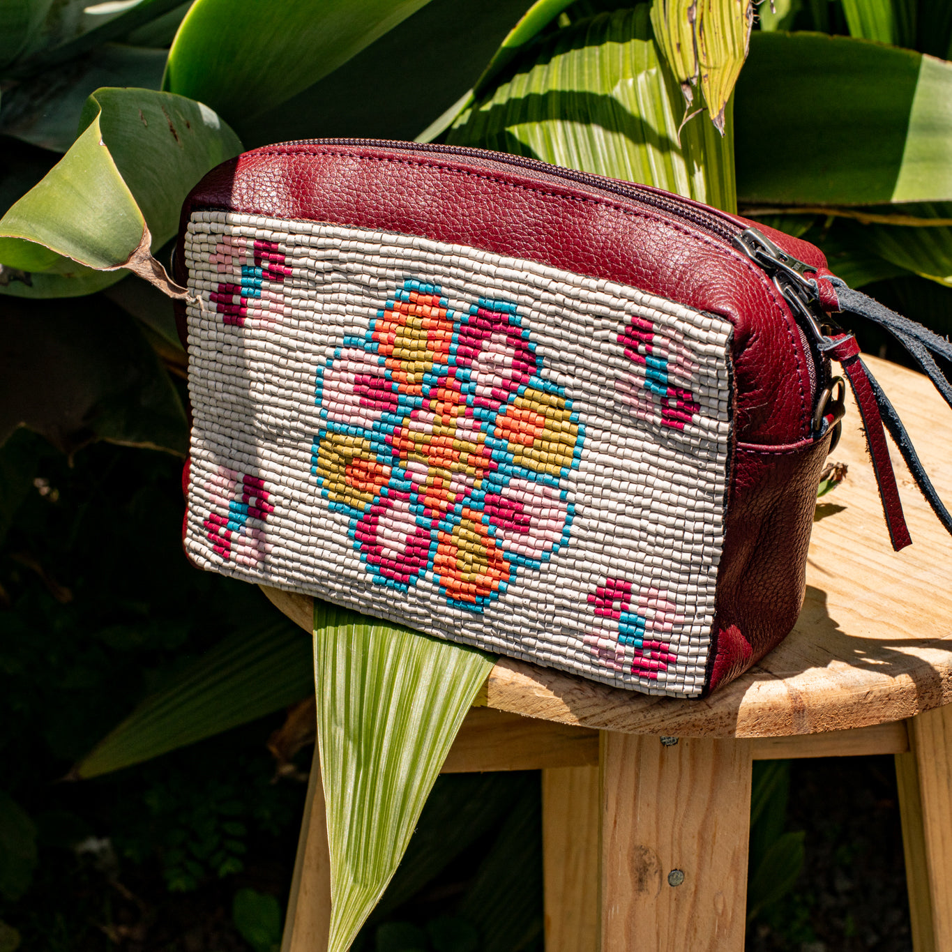 H&S WANDER CROSSBODY SET - OOAK BEADED PANEL - AMARANTH - NO. 17121