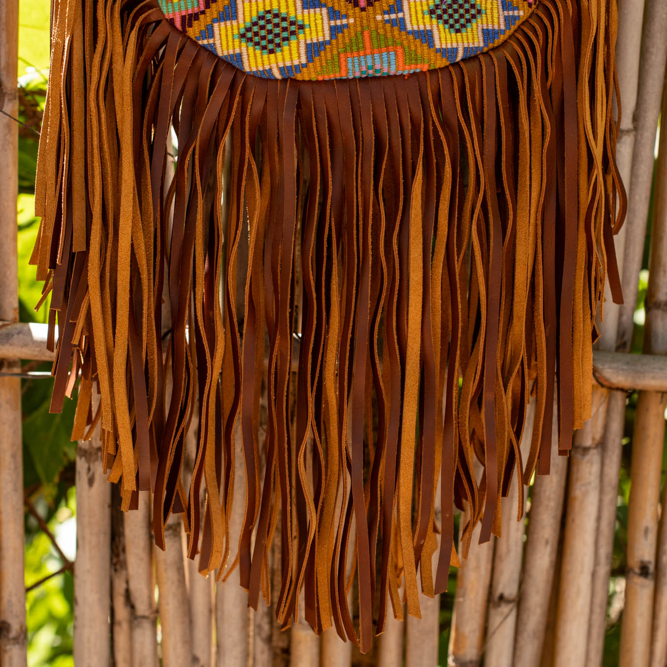 SMALL BOHO FRINGE SADDLE BAG - OOAK HUIPIL - CAFE - NO. 17134