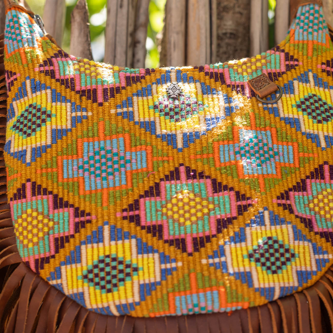 SMALL BOHO FRINGE SADDLE BAG - OOAK HUIPIL - CAFE - NO. 17134