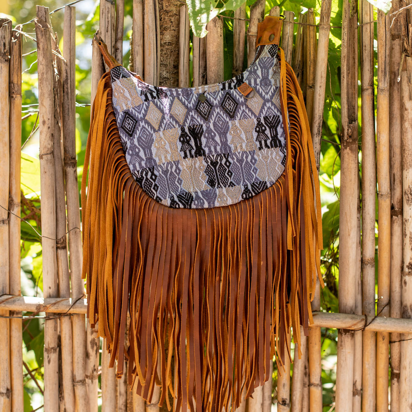 SMALL BOHO FRINGE SADDLE BAG - OOAK HUIPIL - CAFE - NO. 17132