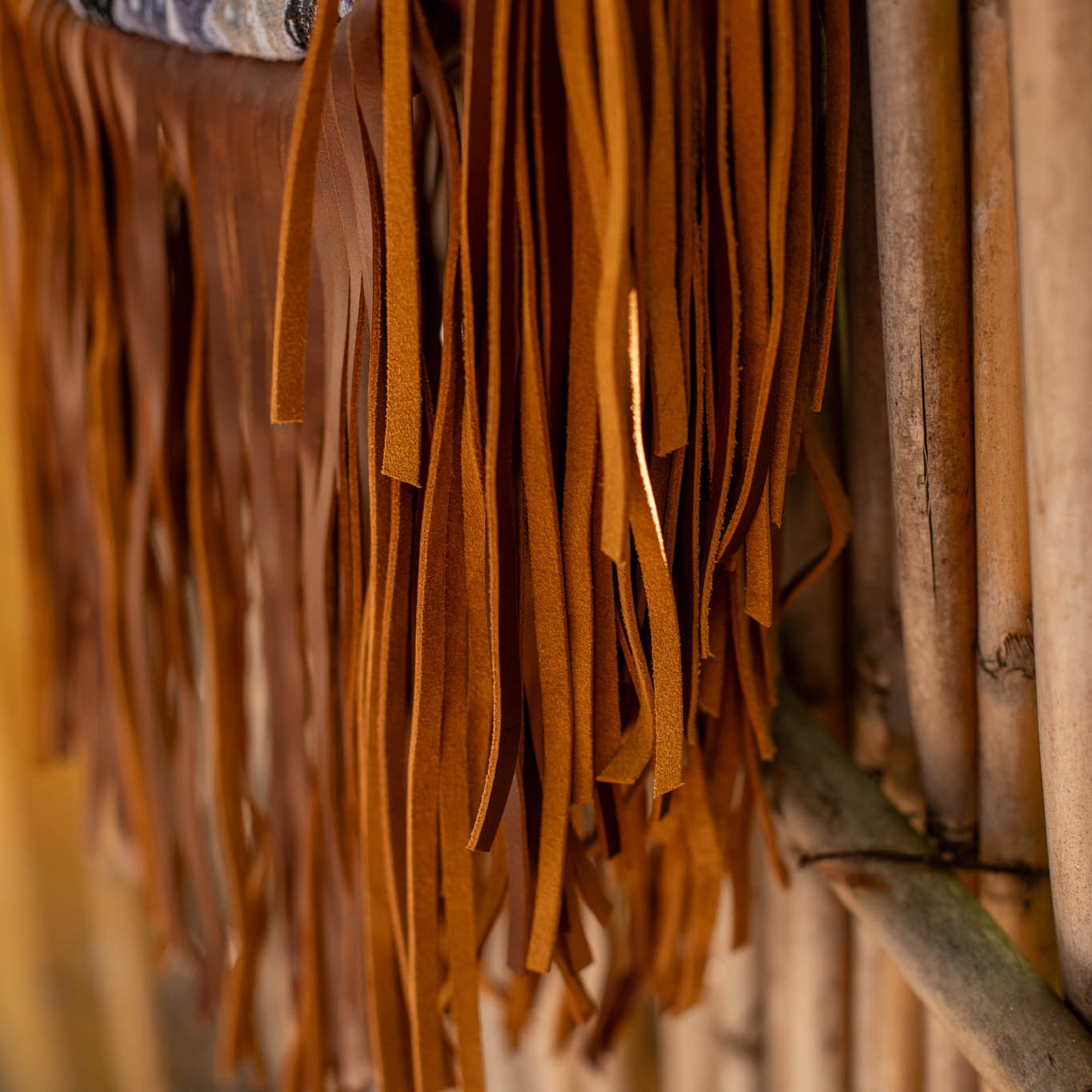 SMALL BOHO FRINGE SADDLE BAG - OOAK HUIPIL - CAFE - NO. 17132