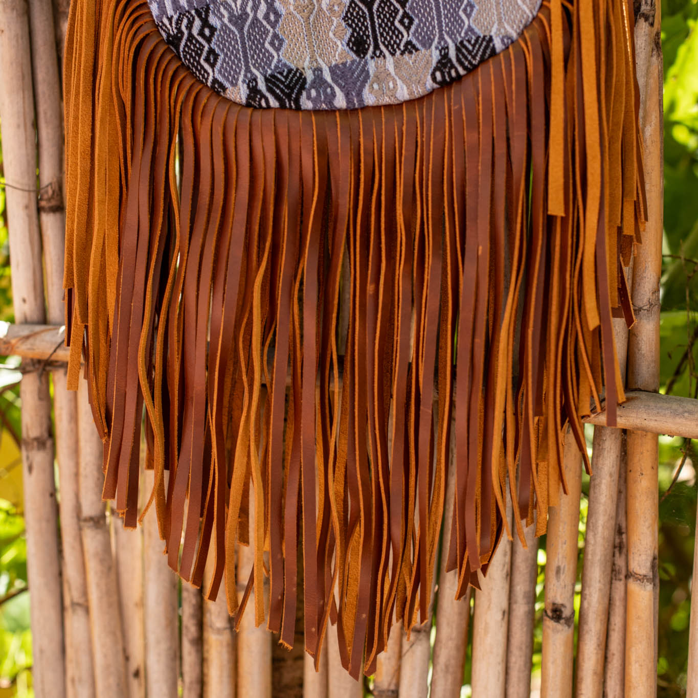 SMALL BOHO FRINGE SADDLE BAG - OOAK HUIPIL - CAFE - NO. 17132