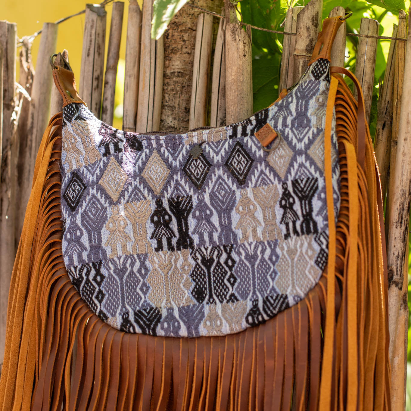 SMALL BOHO FRINGE SADDLE BAG - OOAK HUIPIL - CAFE - NO. 17132