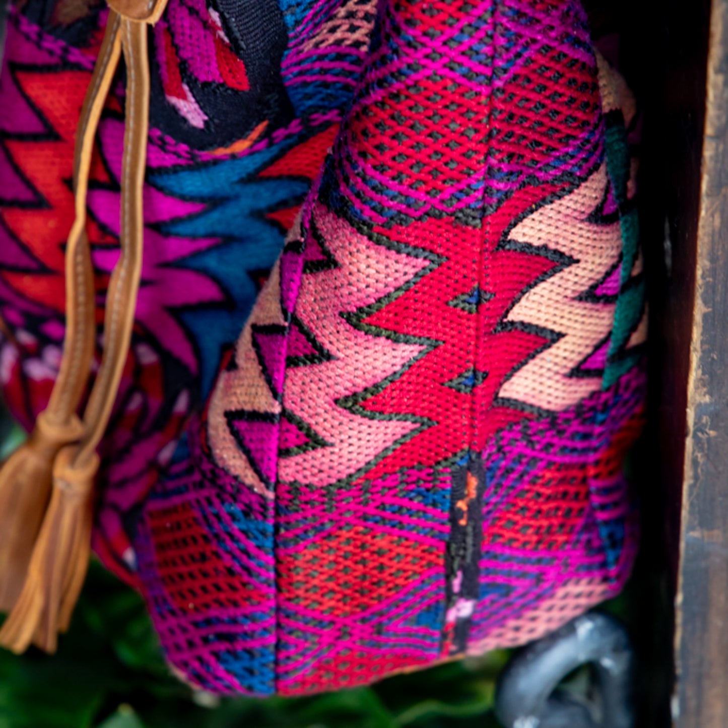 DRAWSTRING BUCKET BAG - OOAK HUIPIL - CAFE - NO. 17999