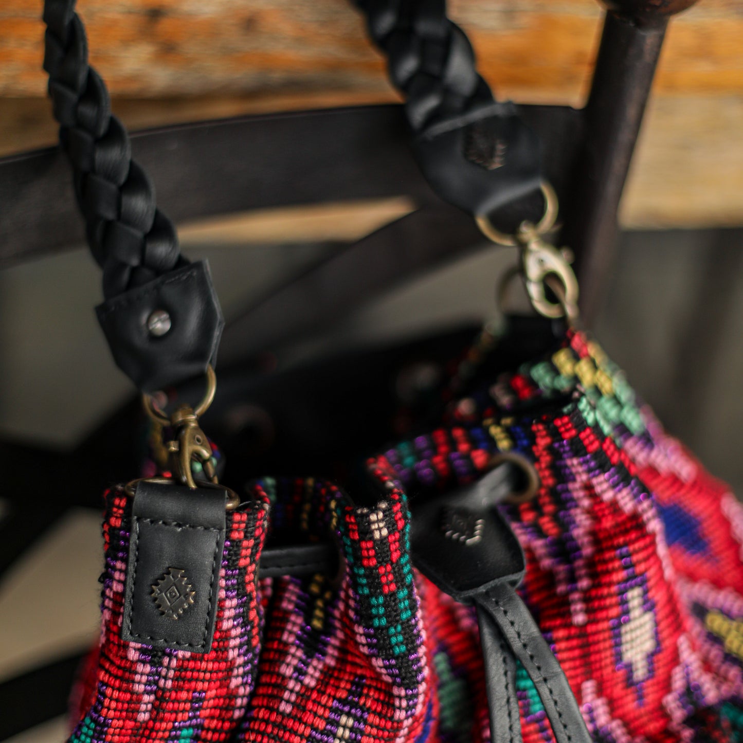 DRAWSTRING BUCKET BAG - OOAK HUIPIL - BLACK - NO. 19313