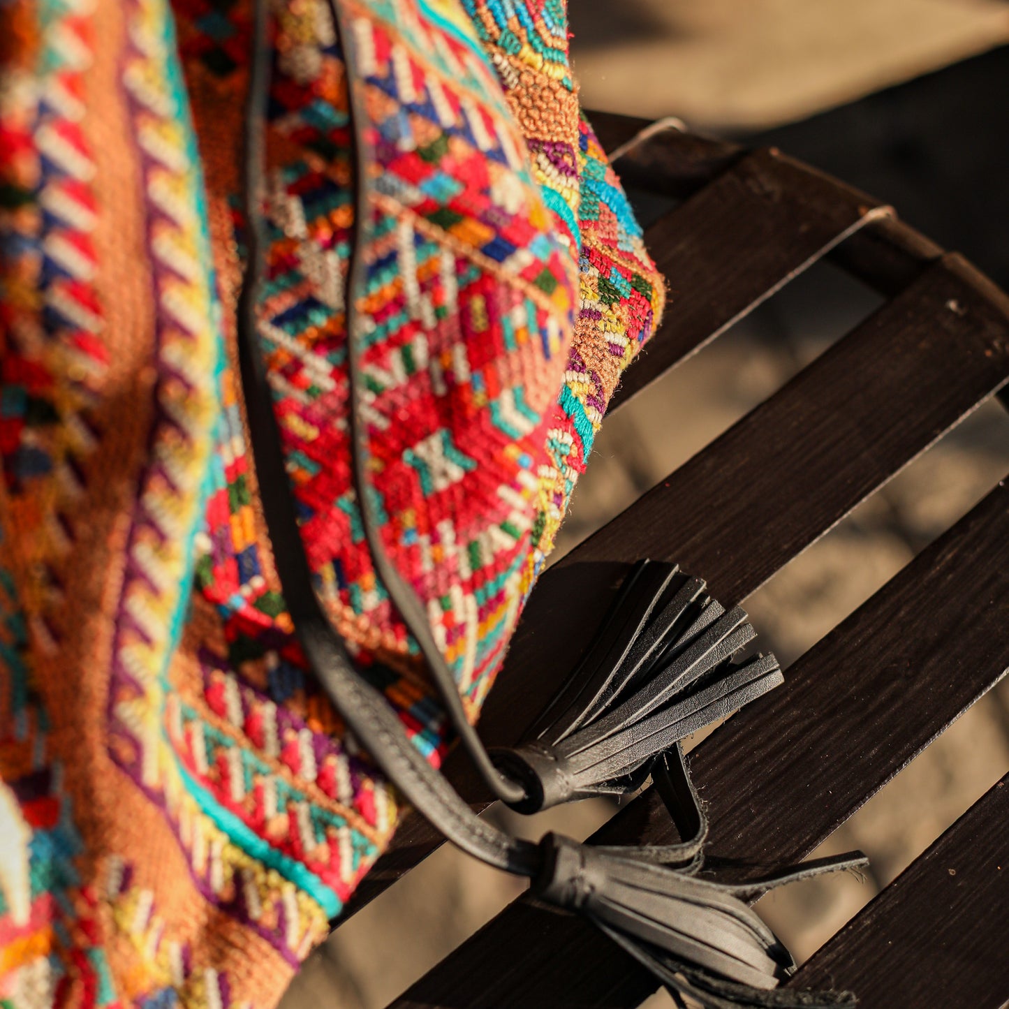 DRAWSTRING BUCKET BAG - OOAK HUIPIL - BLACK - NO. 19317